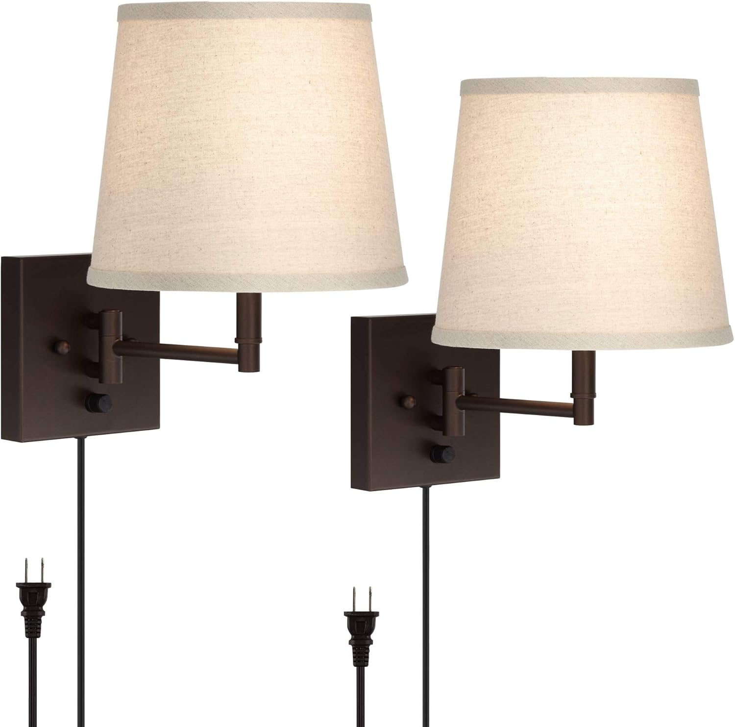 New Product Lanett Modern Swing Arm Wall Lamps Set of 2 Painted Bronze Plug-in Light Fixture Oatmeal Linen Empire Shade for Bedroom Bedside House Reading Living Room Home Hallway Dining - 360 Lighting Get Popular Offer Lanett Modern Swing Arm Wall Lamps Set of 2 Painted Bronze Plug-in Light Fixture Oatmeal Linen Empire Shade for Bedroom Bedside House Reading Living Room Home Hallway Dining - 360 Lighting