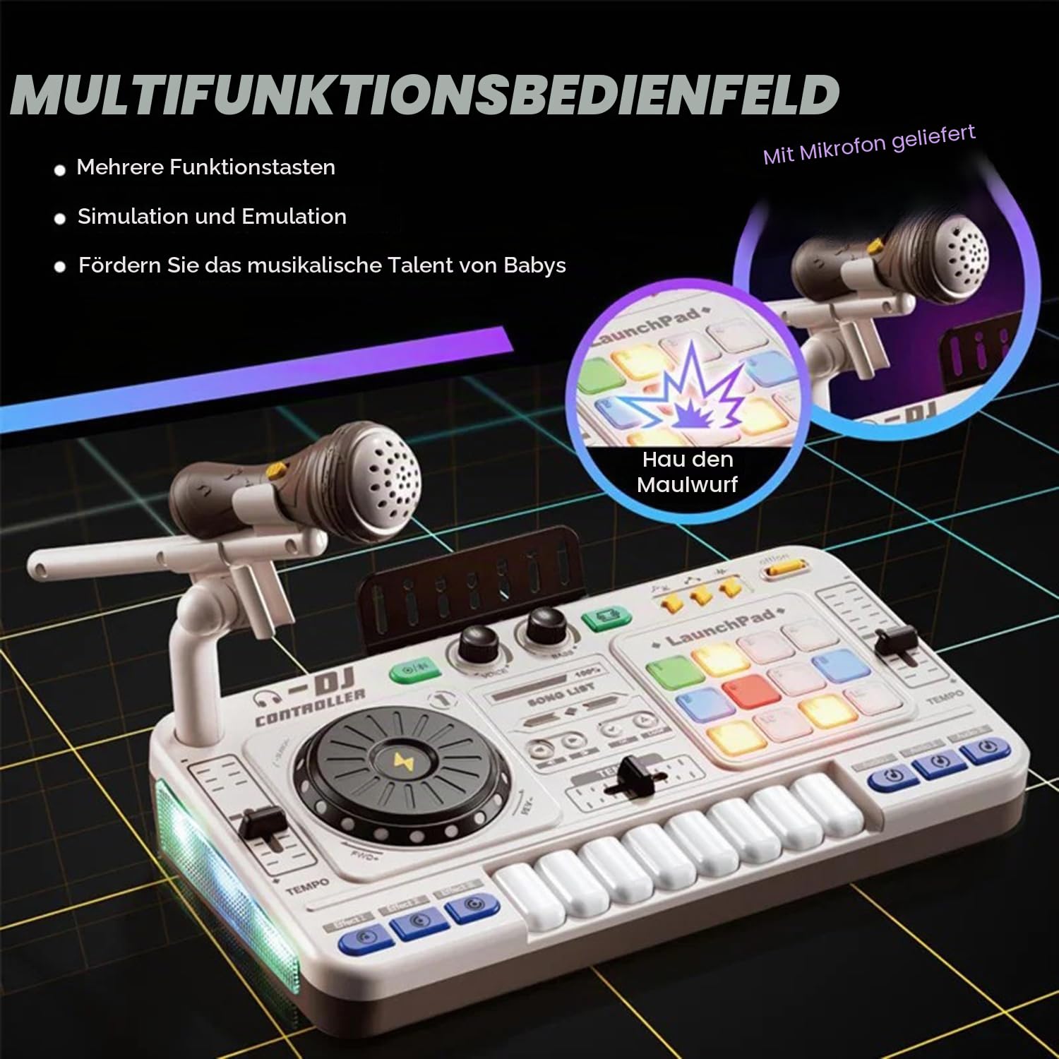 Dj Pult Anfänger,Dj Pult Kinder,Dj Mischpult Kinder,Tragbare Dj-Station,Dj-Maschine Für Kinder,Bluetooth Mit Einstellbarem Mikrofon,Lichtverlauf,Geeignet Für Kinder Im Alter Von 3-12 Und Anfänger