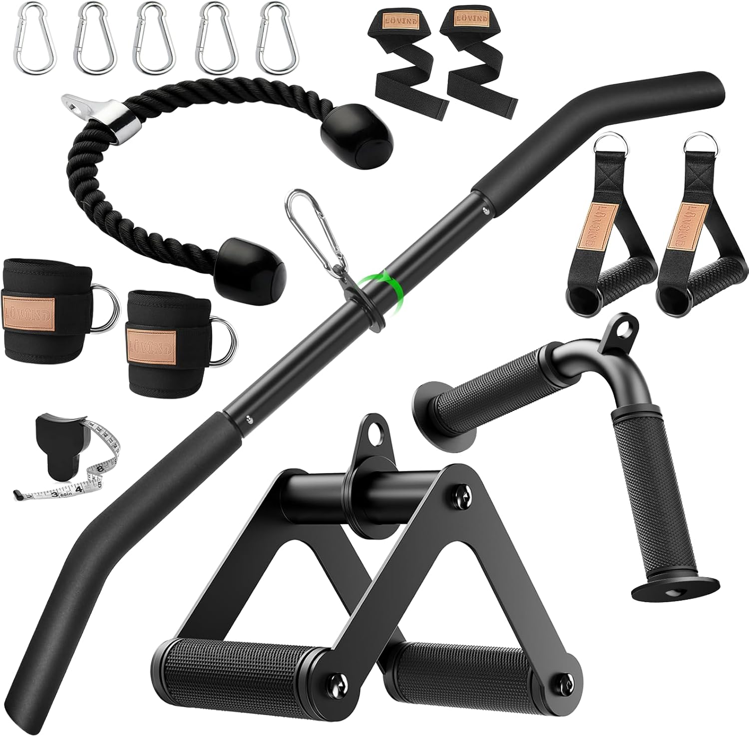 Cable Machine Attachment Set LAT Pulldown Attachments ,Cable Machine Accessories for Home Gym Weight Workout Include LAT Pulldown Bar,Double D Bar, Tricep Rope,V Bar