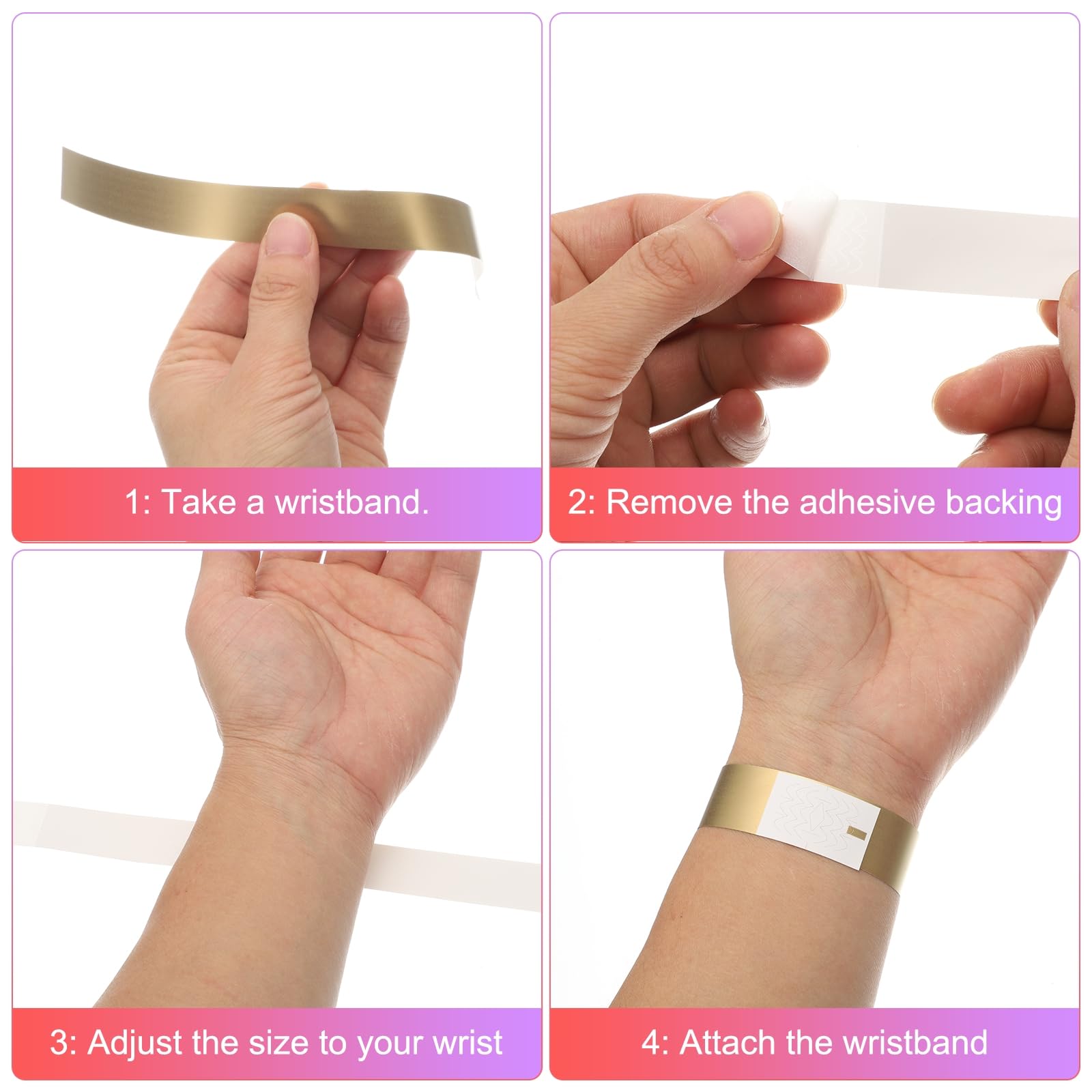 QUARKZMAN 100Pcs Bracelets en Papier pour Événements, Anti-Eau Prévention Réutilisation en Gros Bracelet Identification Bracelet pour Événements Fête Concert(Argent)