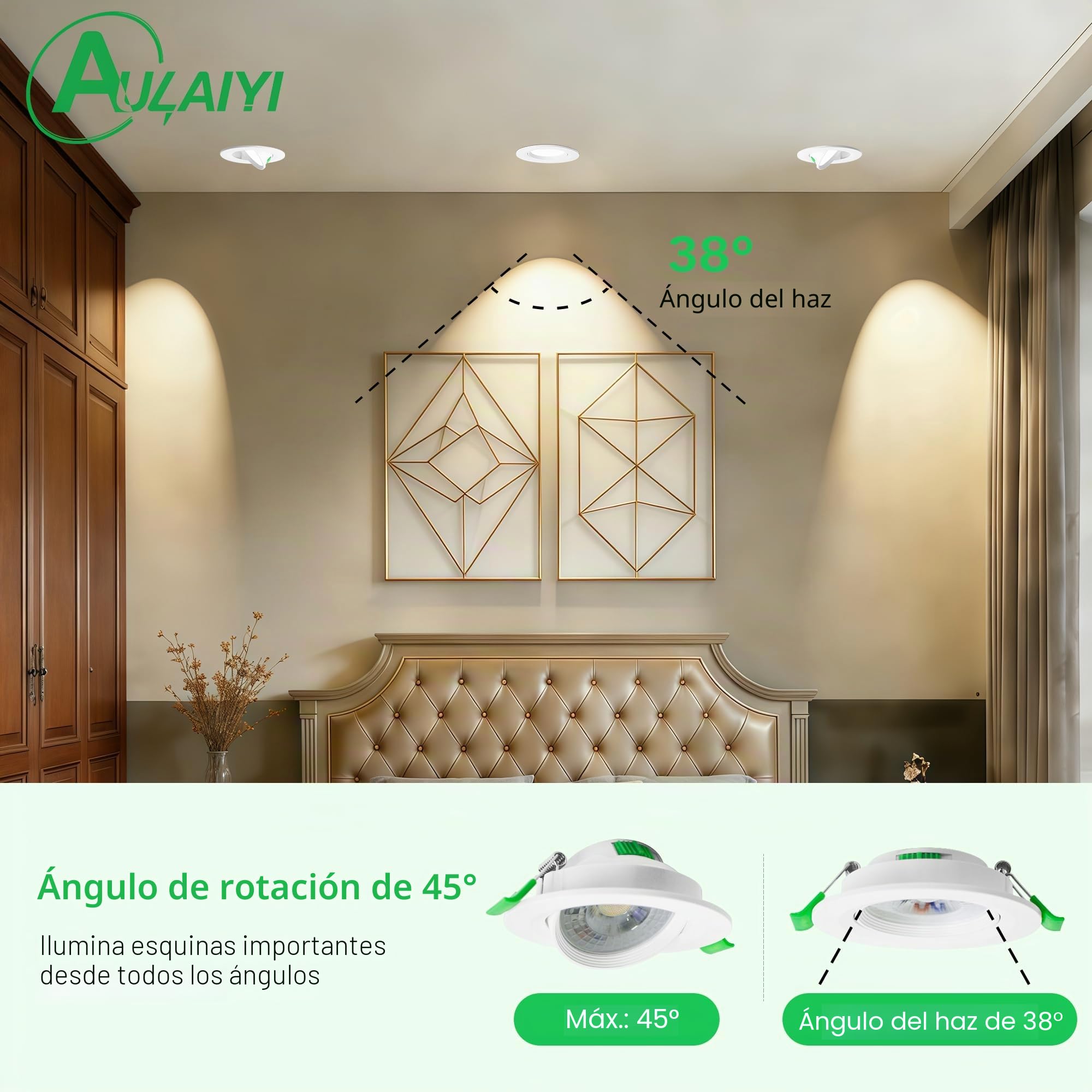 Downlight LED Techo Empotrable Rotable 230V, 5W 500LM Focos LED Interior Techo Blanco Cálido Blanco Neutro Blanca Frío, IP44 Ojos de Buey Extraplano, Corte 68-80mm, Blanco 6 Pack