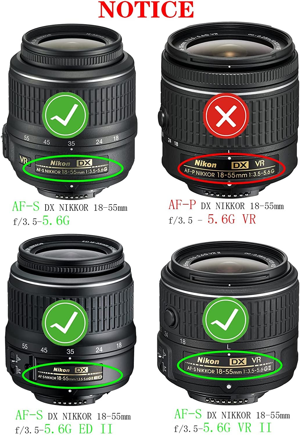 52mm copriobiettivo compatibile per Nikon AF-S(non AF-P) DX 18-55mm f3.5-5.6G ED/VR/VR II, AF(non AF-S) Nikkor 50mm f/1.8D, AF(non AF-S) 50 mm f/1.4D [2 pezzi]