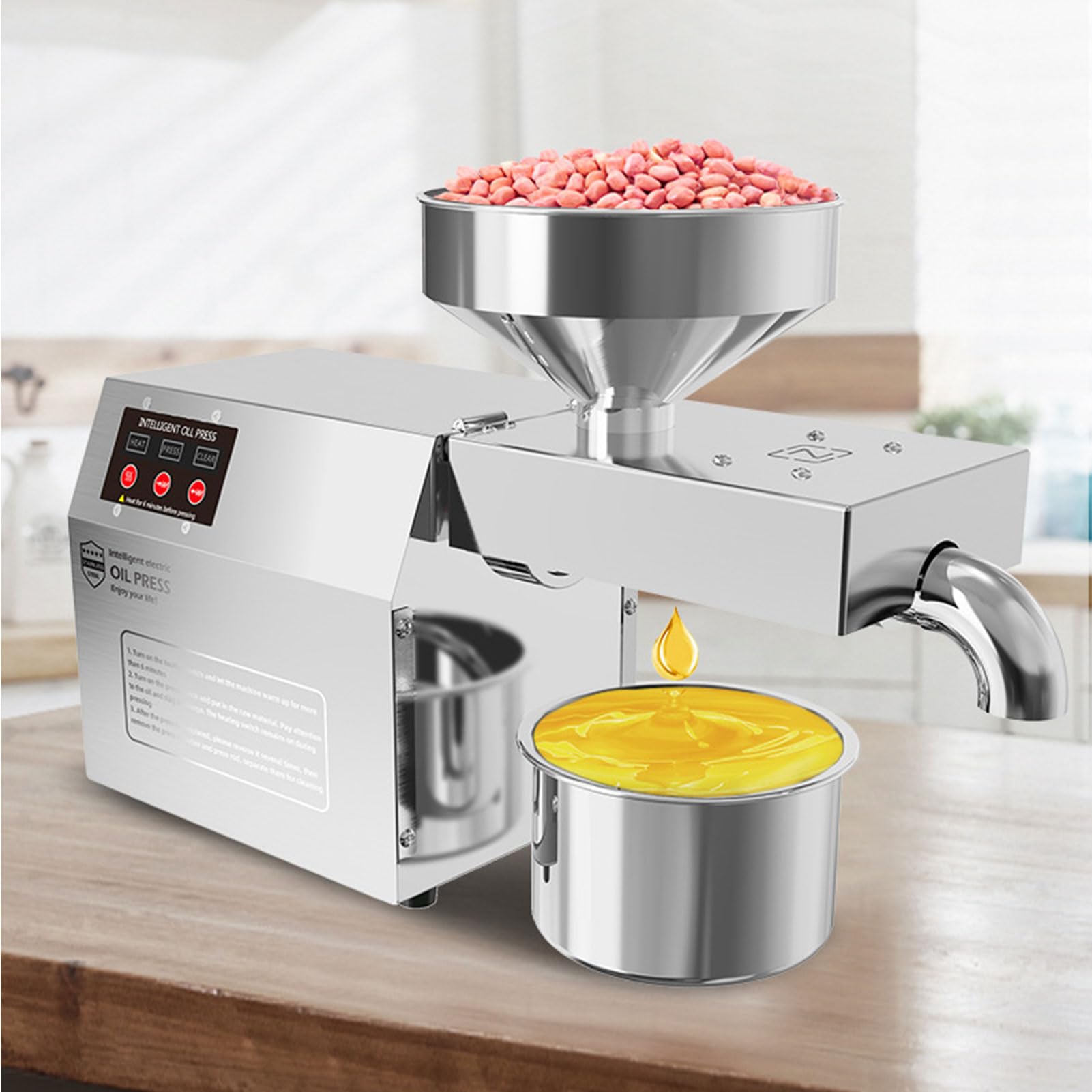 HADECOLL Commercial Household Oil Expeller Oil Presser - Stainless Steel Oil Press Machine with Digital Display, Cold Pressing/Hot Pressing for Nuts Linseed Almond Rapeseed Sesame,