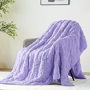 Uttermara Sherpa Fleece Weighted Blanket Queen Size 15lbs, 3D Jacquard Warm Sherpa Heavy Blanket for Adults, Soft Fuzzy Weighted Blankets for Couch Bed Sofa 60x80 Inches Lavender Fog