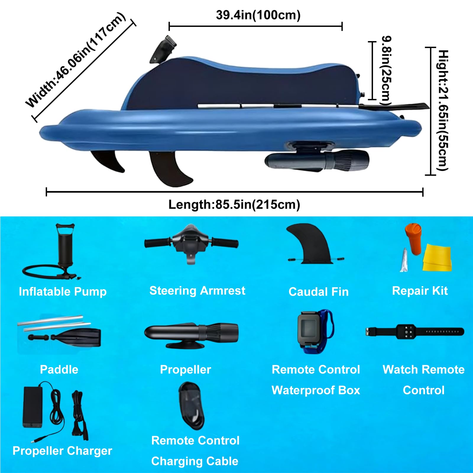 Bateau Gonflable avec Scooter sous-Marin pour Adultes | Planche de surf électrique, charge max 220 kg, équipement plongée mer, sports nautiques