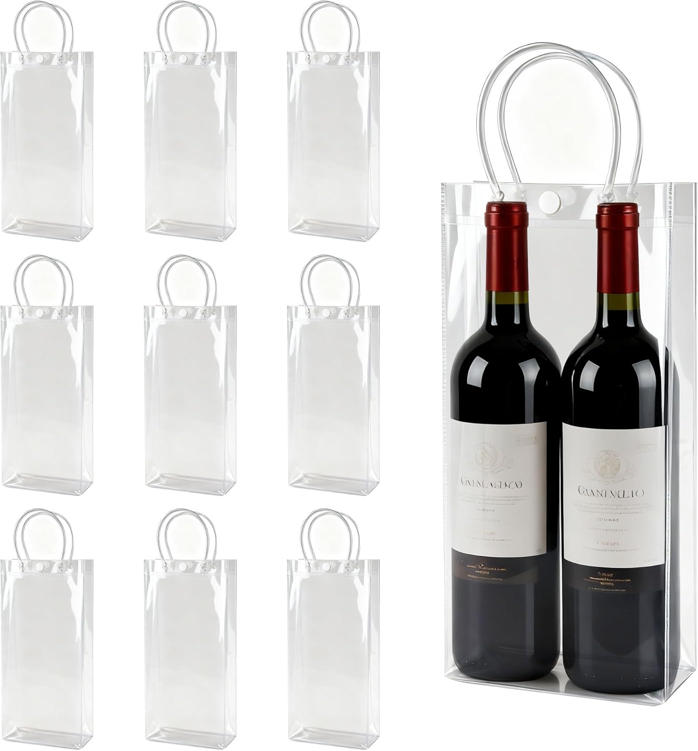 RJTLPNK Christmaswine Bottle Clear Gift Bags with Handles, 10PCS Large 10.23×6.29 Inches Holiday Party Favor Bags Bulk, Versatile 5 Senses Gift Bag for All Ages