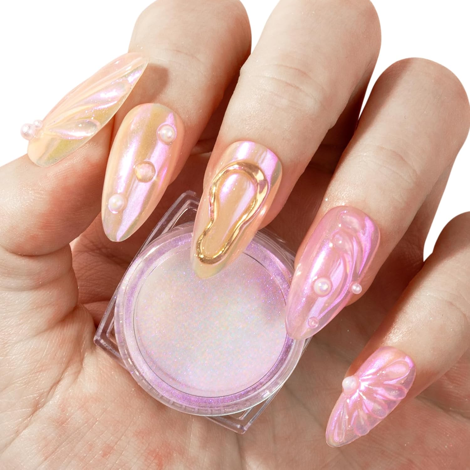 MelodySusie 9Pcs Unicorn Chrome Nail Powder,Ice Transparent Aurora,Mirror Effect,Color Changing Pearlescent,Multi-color Chrome Rainbow Pigment Super Shiny,Suitable for Home DIY Nail Salon