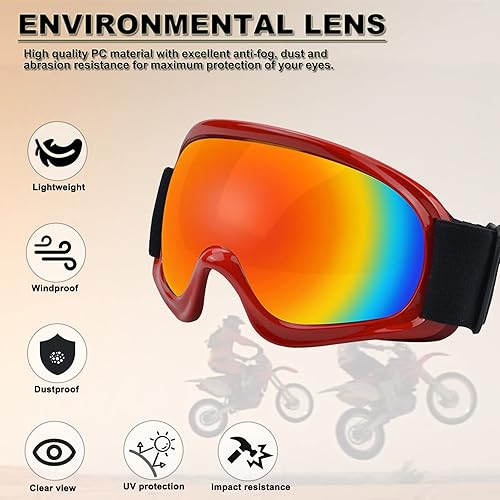 Miniatura 4 de Gafas de motocross para niños jóvenes cuatrimoto todoterreno motocross carreras ciclismo snowboard esquí gafas para niños y niñas marco rojo  lente