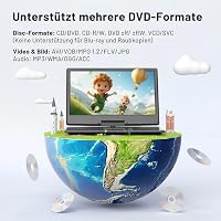 POFOTO 15,7" Hordozható DVD lejátszó 14,1" HD forgó kijelzővel, 6 órás akkumulátor - grey/black 5