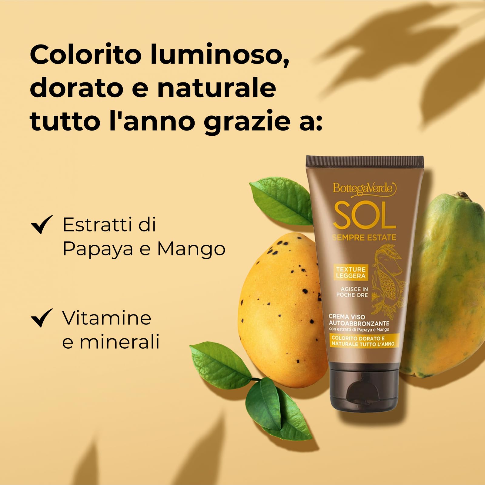 Bottega Verde - SOL Crema Autoabbronzante Viso - Effetto Naturale - Crema autoabbronzante per un colorito naturale e luminoso - 50 ml