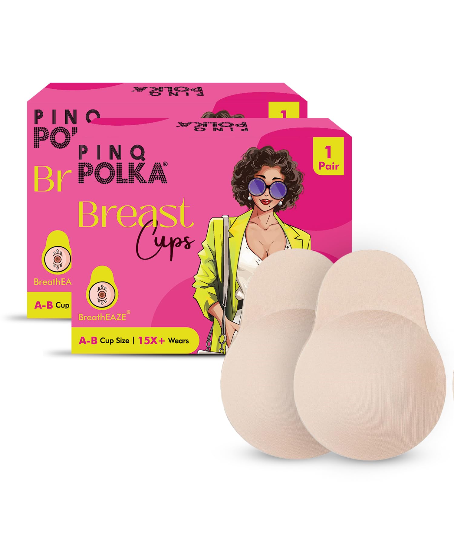 PINQ POLKA Premium Reusable Boob Lift Cup for Perfect Breast Push Up|Ultra Thin, Bra Less|Rabbit Shaped in Nude Colour| A-B Cup Size- 4 Pieces