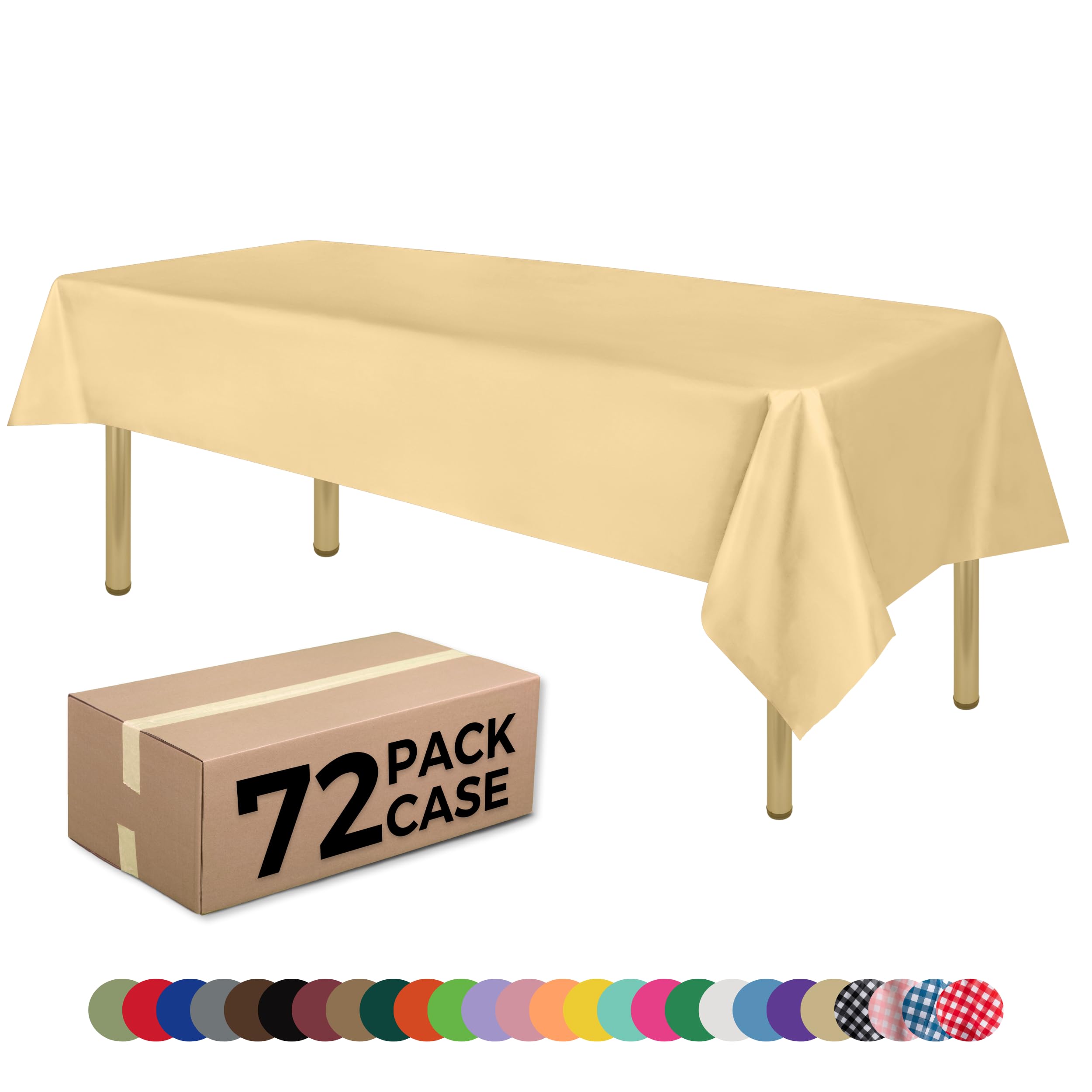 ZIMPLEWARE Ivory Standard Disposable Plastic Party Tablecloth [Case of 72] 54 x 108” Rectangle Table Cover for Indoor & Outdoor Use