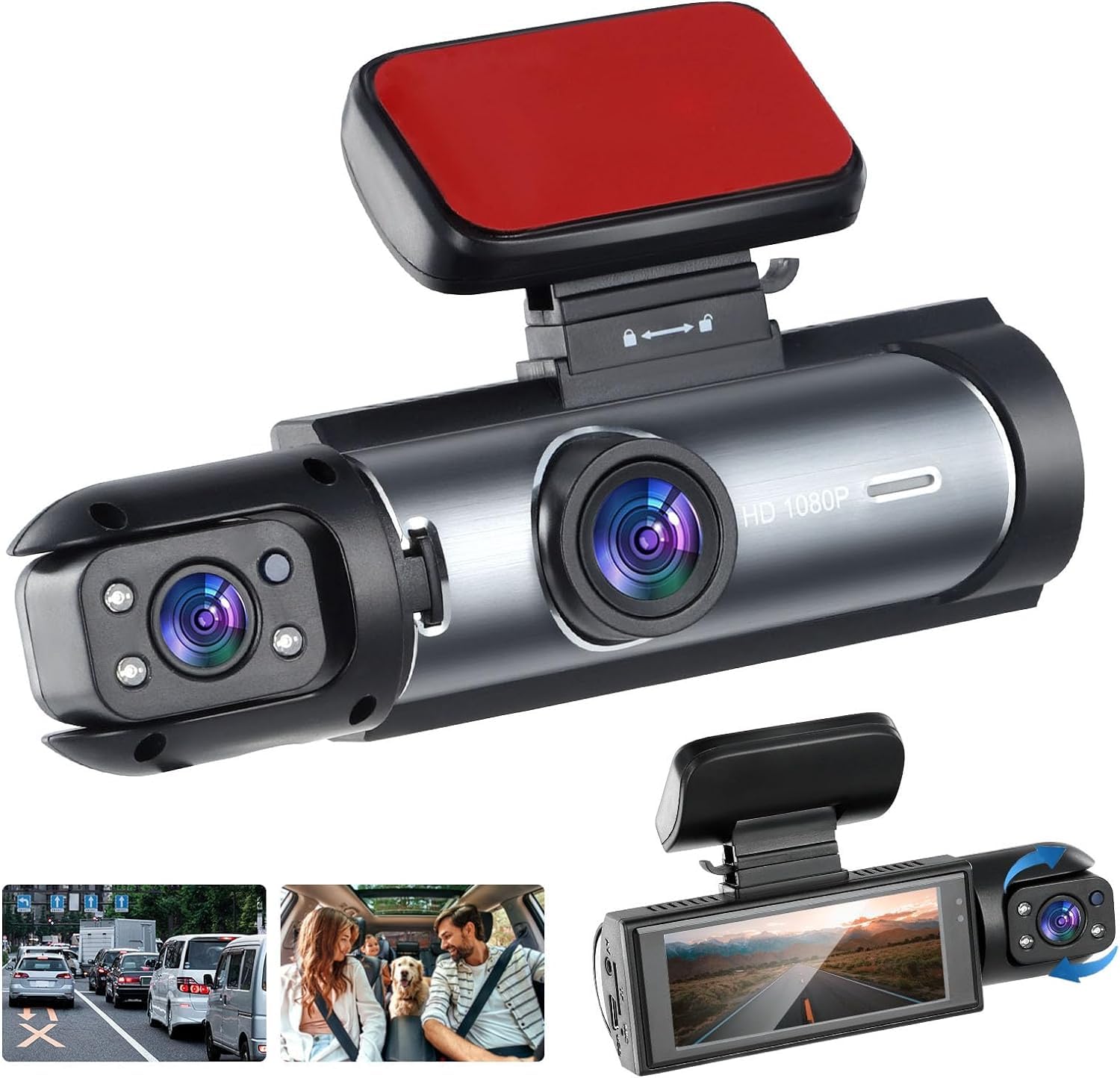 SAFENHAND Dash Cam Front and Inside Car Camera, 1080P Full HD Dash Camera for Cars, Dash Camera Adjustable, Super Night Vision, 170° Wide Angle, Parking Monitor