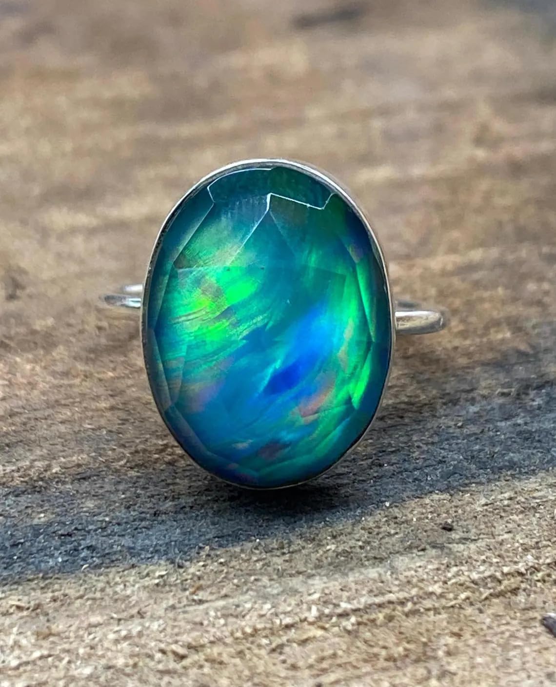 Stunning Aurora Opal 92.5 Sterling Silver Ring - Handmade Women's Jewelry, Rainbow Power Stone, Perfect Christmas & Thanksgiving Gift for Her, Elegant Statement Piece