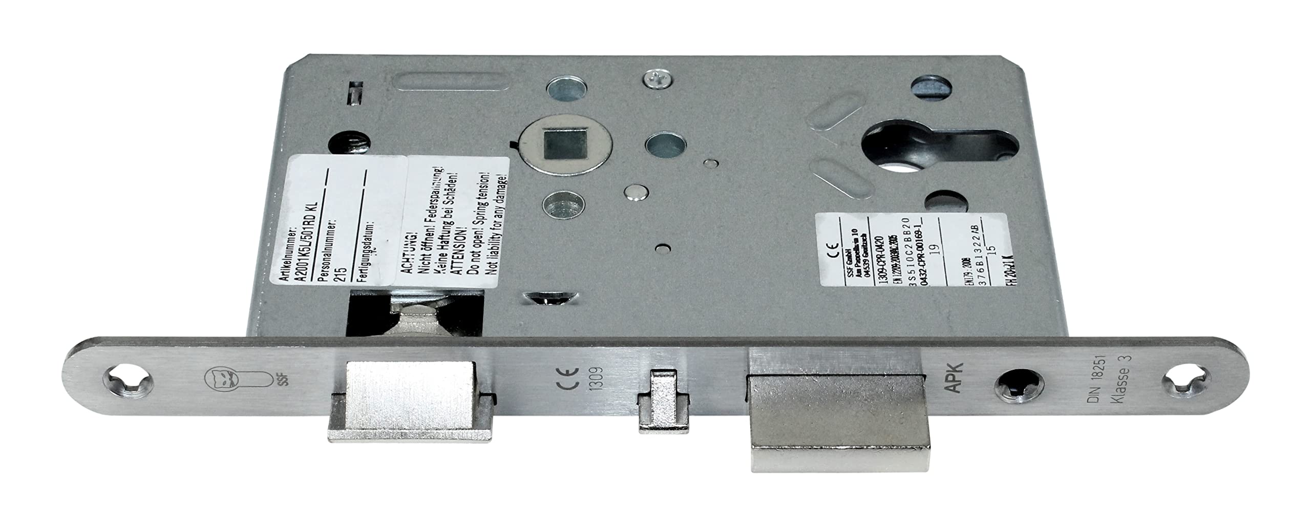 SSF Automatik FH Panikschloss Türschloss Selbstverriegelnd für Profilzylinder 65/72/9, Edelstahl Stulp: 20 x 235mm abgerundet incl. SN-TEC Montagematerial (DIN LINKS)