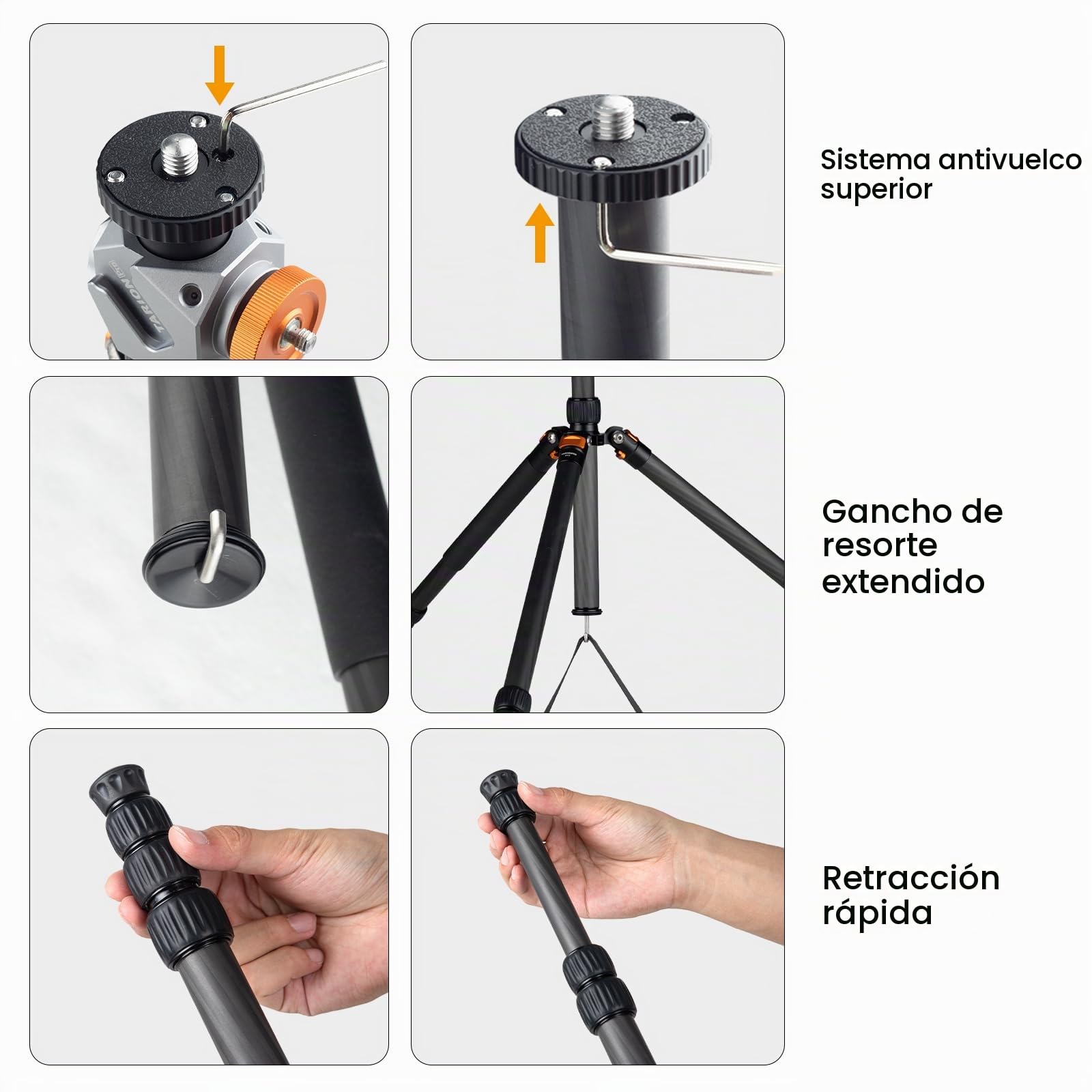 TARION Trípode de Fibra de Carbono para cámara de - 67 Pulgadas trípode Profesional DSLR con Doble rótula panorámica Zapata fría trípode de Viaje para cámaras videocámaras fotografía
