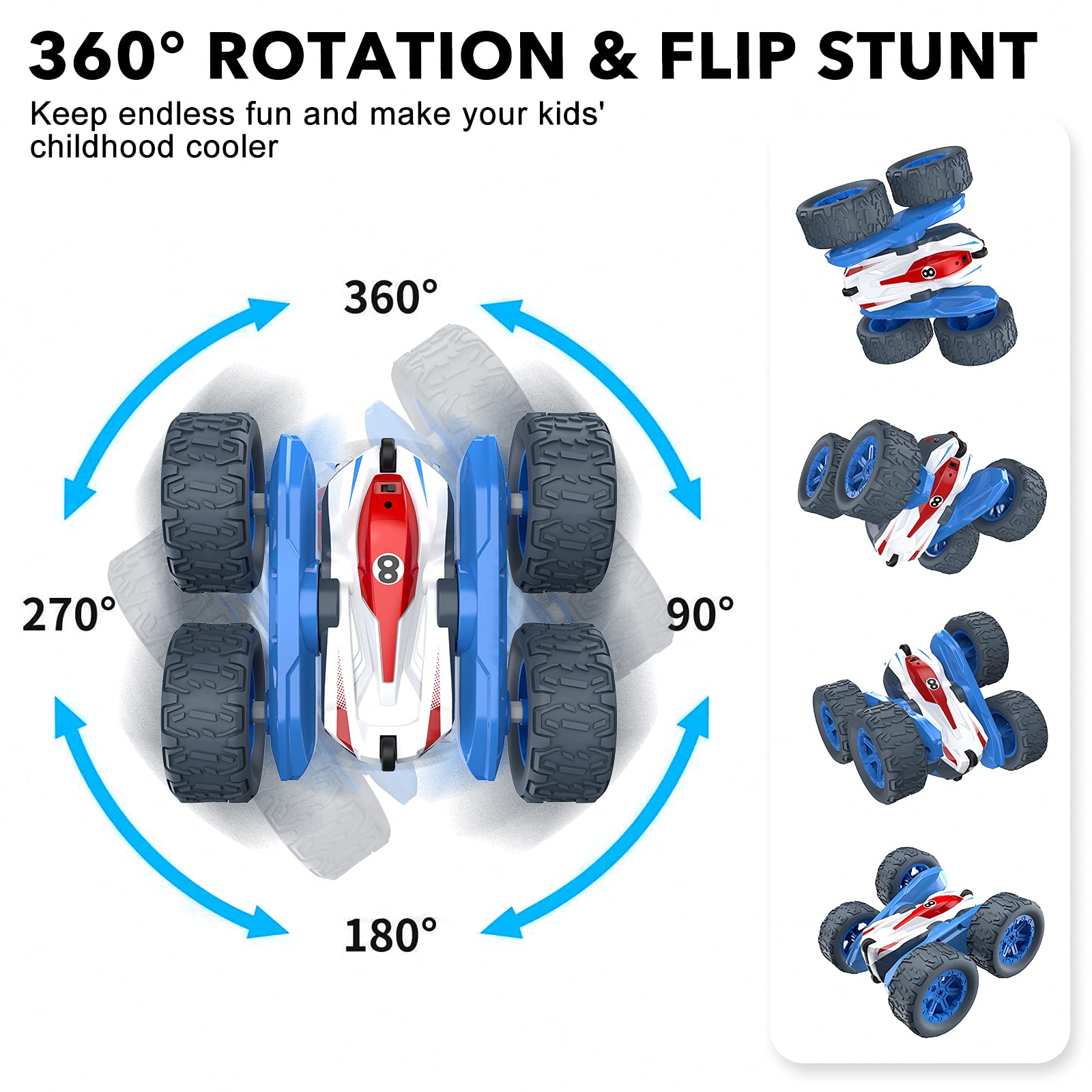 Sootouo Macchina Telecomandata Acrobatica, 4WD RC Auto Macchinina Radiocomandata Car 360° Rotazione Giochi Bambini 3 4 5 6 7 8 9 10 Anni Regalo Bimbo Pasqua Compleanno Giocattolo All'Aperto Giardino