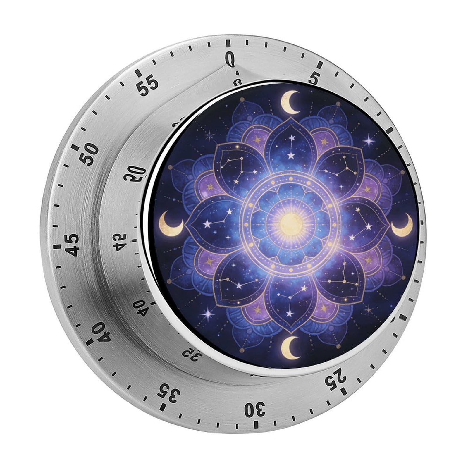 Mandala Celestial Timer Exquisite Stainless Steel Body Desk Visual Timer with Loud Alarm 60-Minute Mechanical Countdown Timers Magnetic Backing Cooking Kitchen Timers for Work