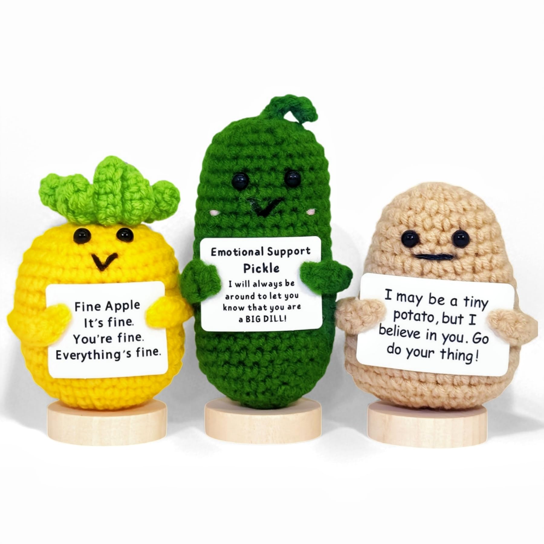 3 Pack Crochet Gift - Emotional Support Plush Toy with Inspirational Card and Base | Cute and Funny Christmas for Women, Girlfriend, Boyfriend, Teens