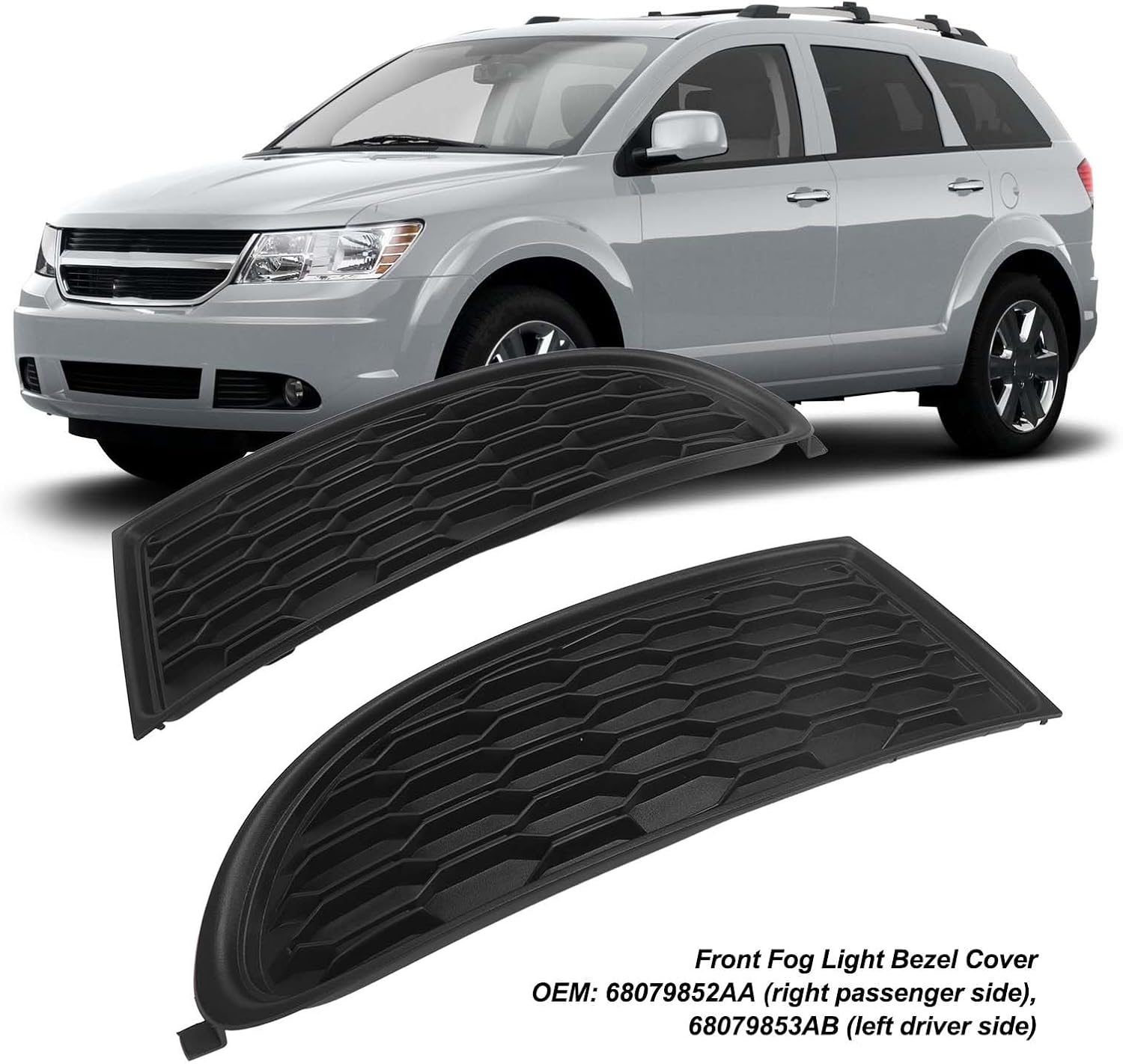 1 Pair Front Fog Light Bezel Cover, OEM: 68079852AA, 68079853AB Shockproof Fog Lamp Trim Grille for Journey 2011 to 2020