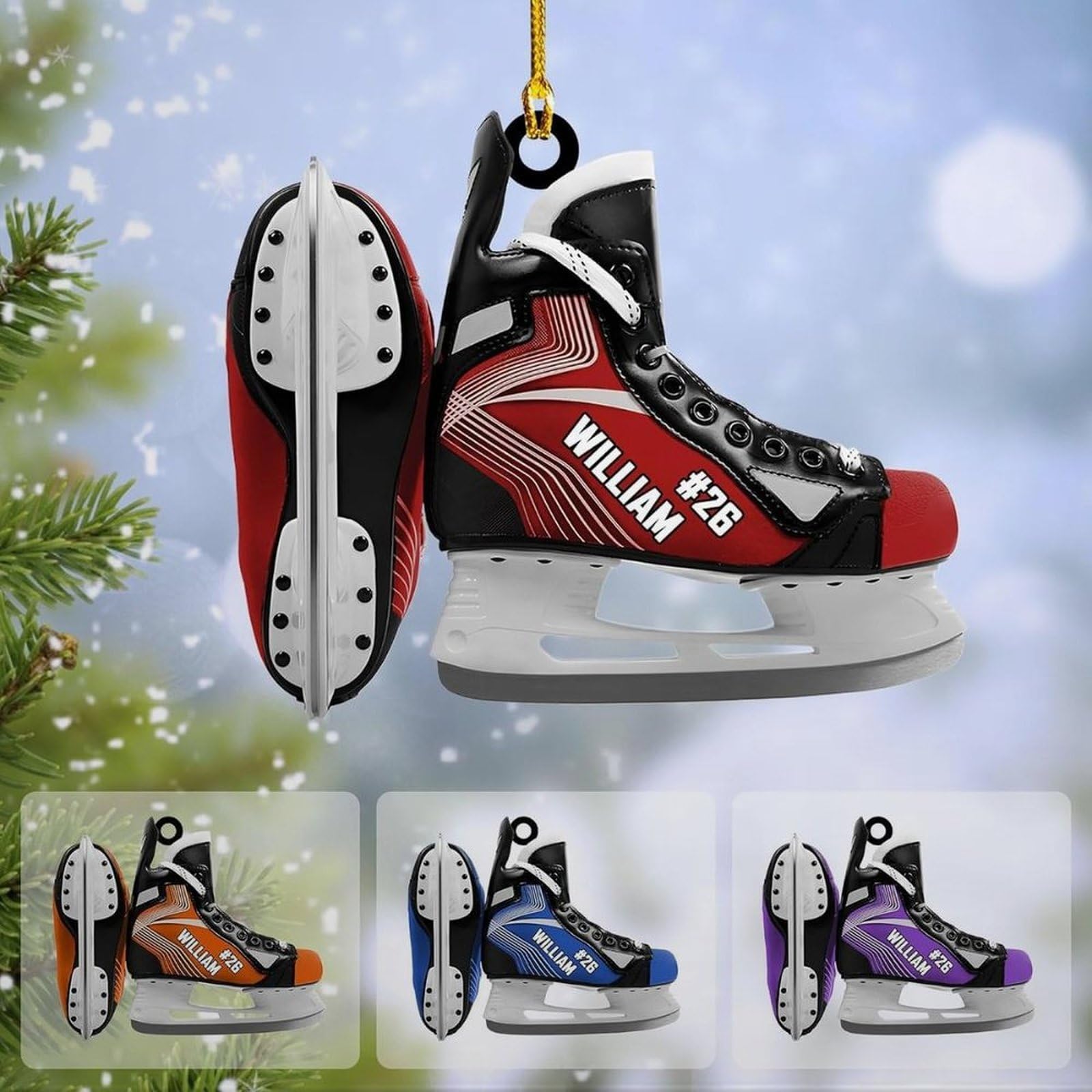 Luckluccy Personalized Hockey Player Ornament,Christmas Decor with Helmet,Skates,Stick,Gift for Hockey Lovers (H9)