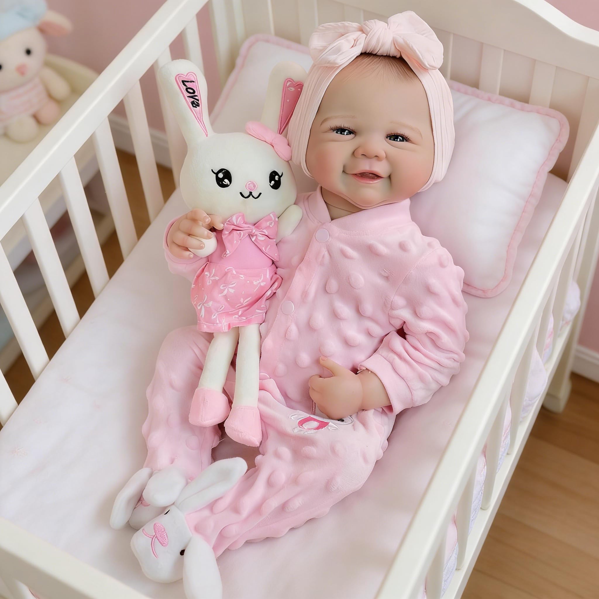 iCradle Reborn Dolls 19 Inch Lifelike Reborn Baby Doll, Realistic Newborn Girl Doll with Bunny Toy, Soft Body Handmade Reborn Doll, Gift for Kids Age 3+ โ image 1
