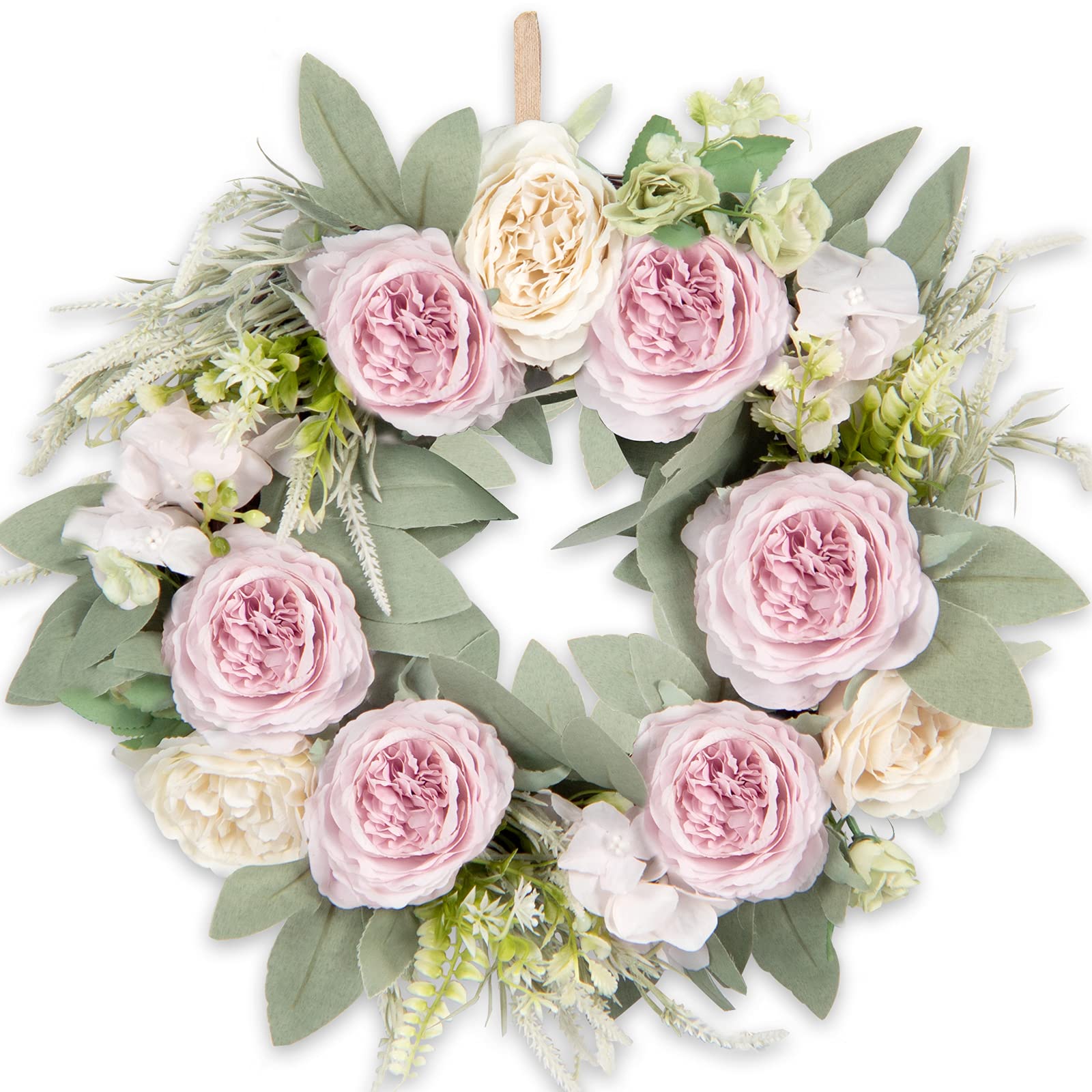 U'Artlines 18" Artificial Roses Wreath for Door Lavender Flower Spring Summer Fall Winter Wreath for Front Door, Wedding, Wall, Home Decor (18 in, Purple)