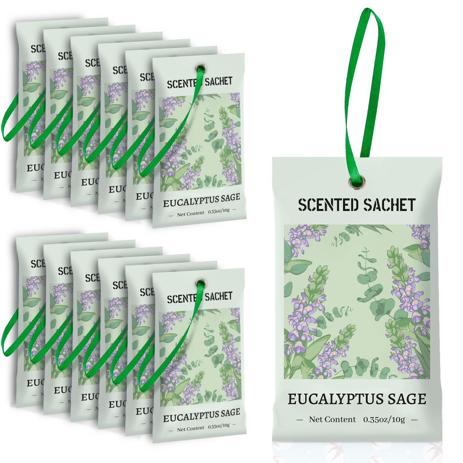 SCENTORINI Sachets for Drawers and Closets, Eucalyptus Sage Sachets Bags, Pack of 14, Home Fragrance Sachet for Wardrobe, Closet, Drawer