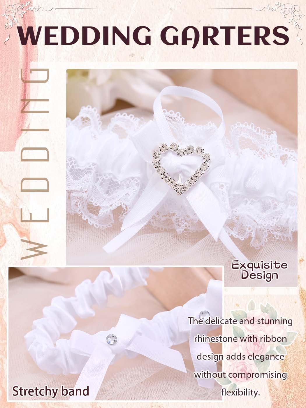 Woeoe Bowknot Bride Wedding Garter White Lace Garters Stretch Crystal Leg Garter for Women