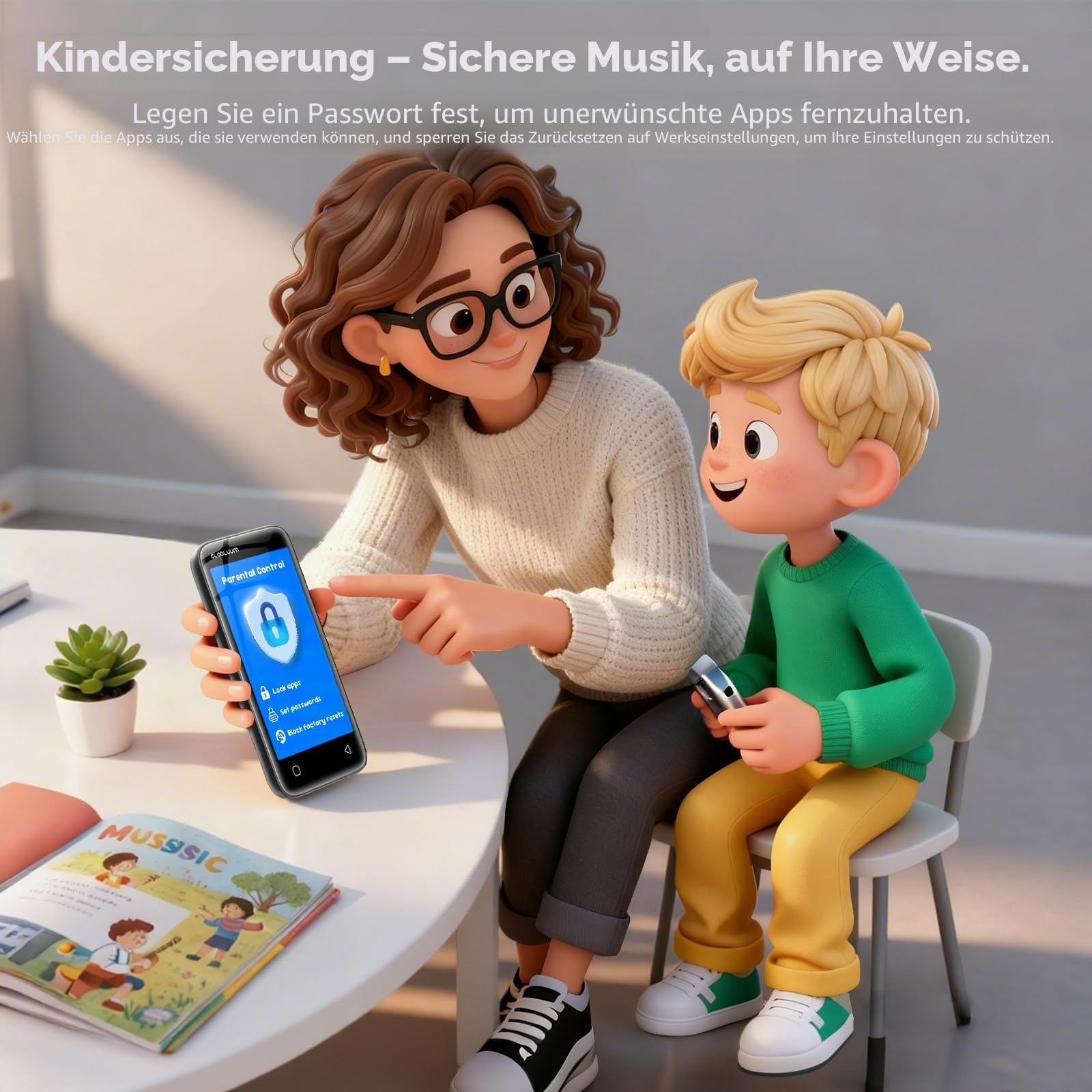 MP3-Player für Kinder, Kindersicherung, 16 GB, unterstützt Spotify und Audible, Bluetooth und WLAN (glänzendes Schwarz)