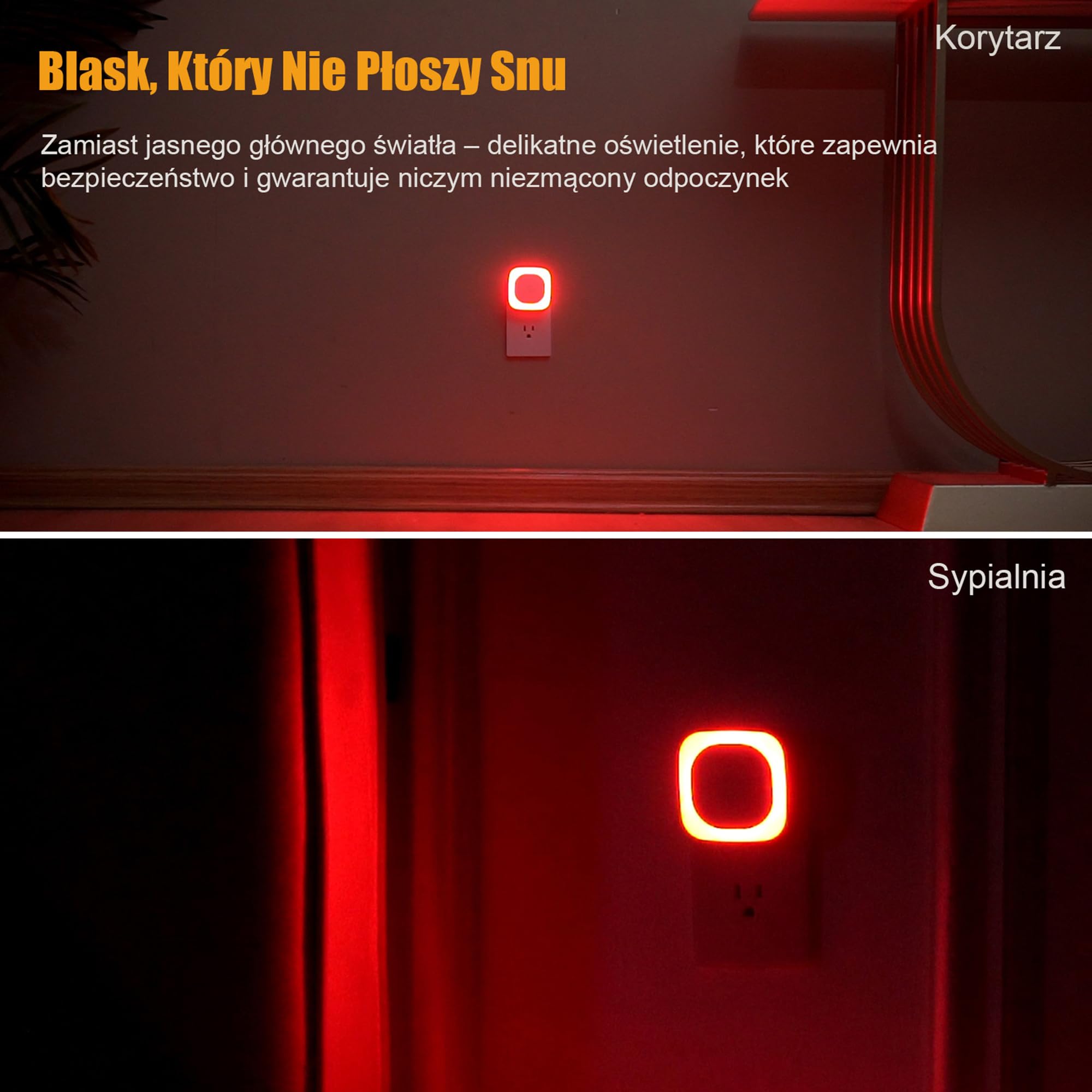 YUNLEX Lampka nocna z czujnikiem zmierzchu, [2 sztuki], automatyczne włączanie/wyłączanie, 3-poziomowe ściemniane światło nocne, do pokoju dziecięcego, sypialni, przedpokoju, łazienki, Czerwony
