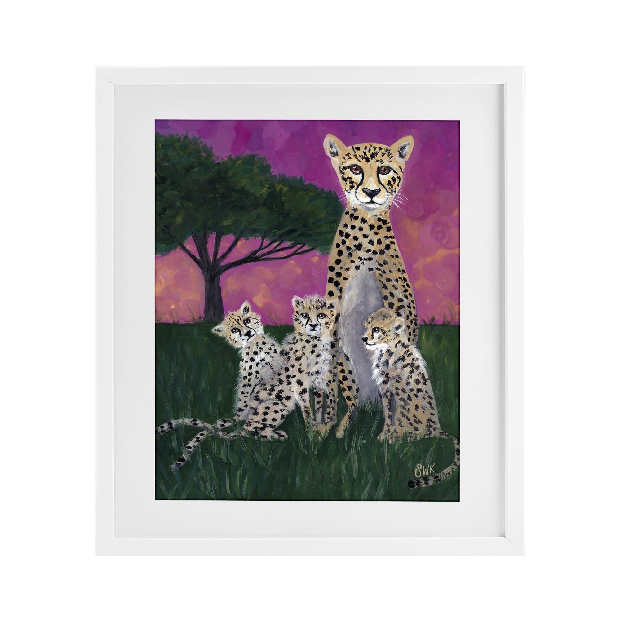 'Mama Cheetah & Her Cubs'| Framed Print Under Glass