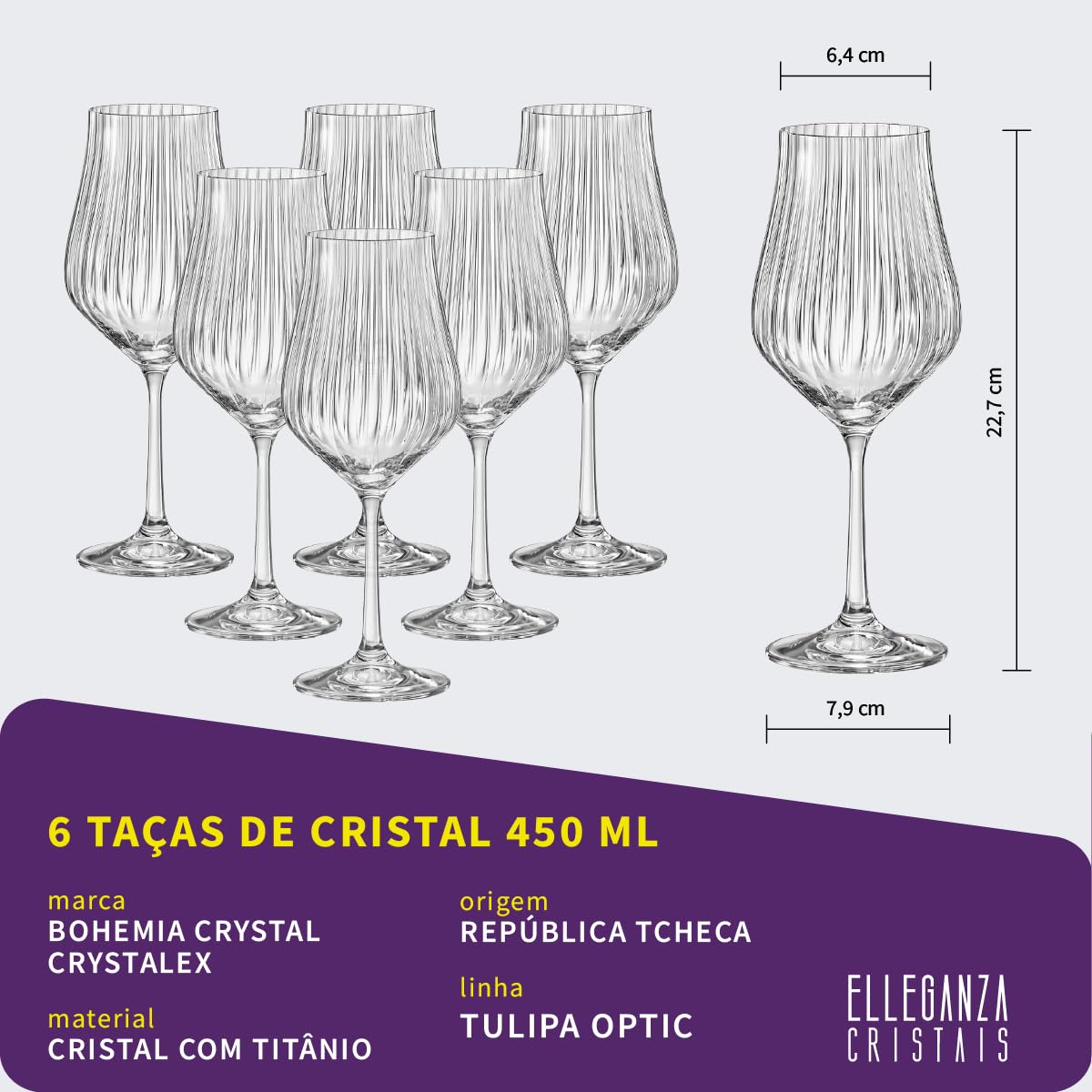 Bohemia Tulipa Optic kırmızı şarap kadehi, kristal cam, 450 ml, 6'lı set