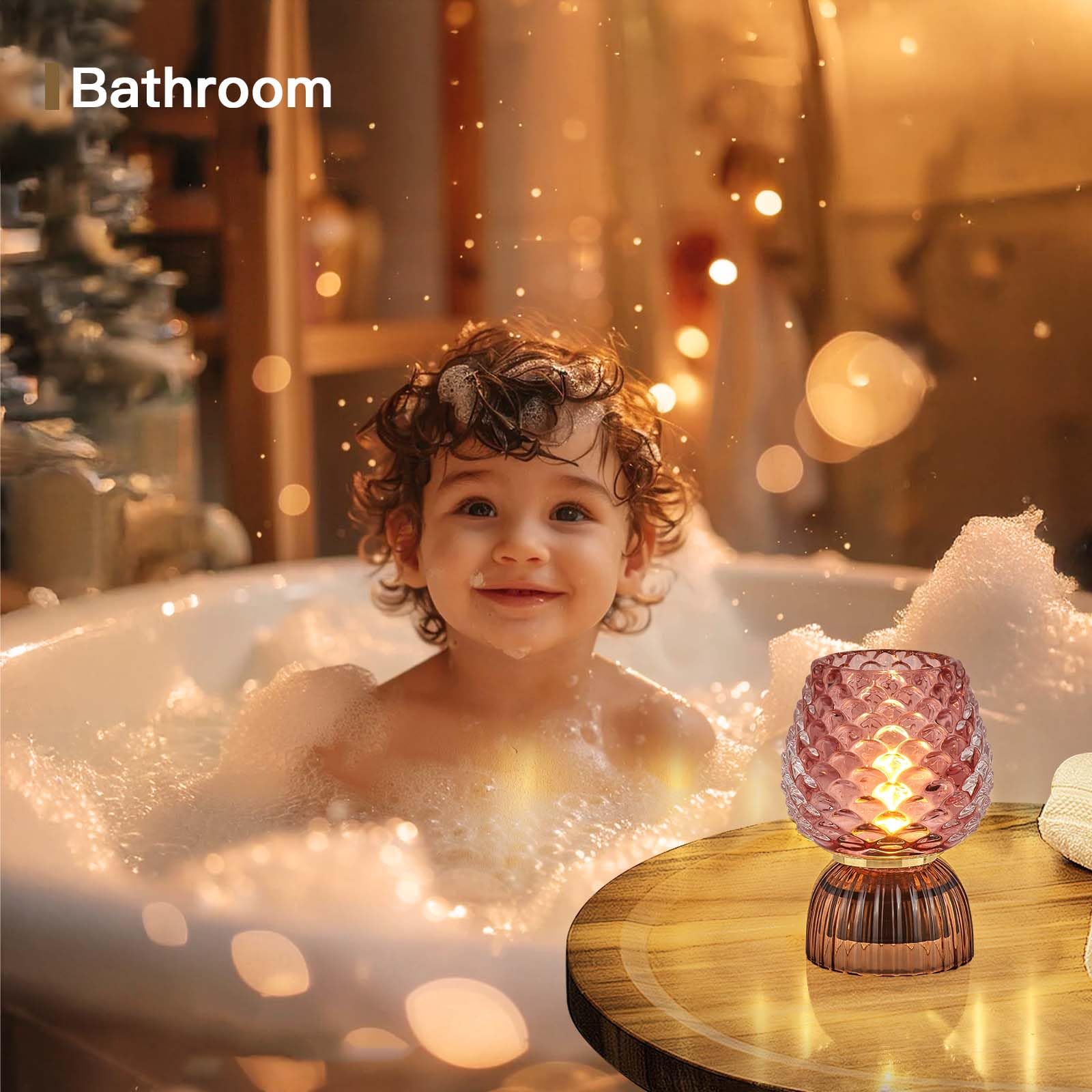 Lámpara a pilas con temporizador, pequeña lámpara de mesa de cristal inalámbrica para decoración del hogar, dormitorio, luz ambiental, regalo de vacaciones, hongo, pincone, rosa 5