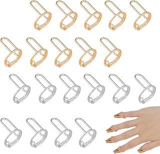 20pcs Wudu Nail Rings, Adjustable Fingernail Rings Reusable Metal Finger Nail Rings for Women No Glue Nails Jewelry Fingertip Gift Decorations for Wearing Manicure Nails(Gold, Silver)