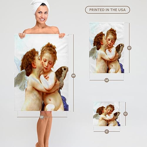 Miniatura 6 de 3D Rose Cupid and Psyche As Children 1890-L Amour Enfants-Bouguereau-Baby Angel Cherubs Kiss-Toalla clásica, 15 x 22 pulgadas, multicolor