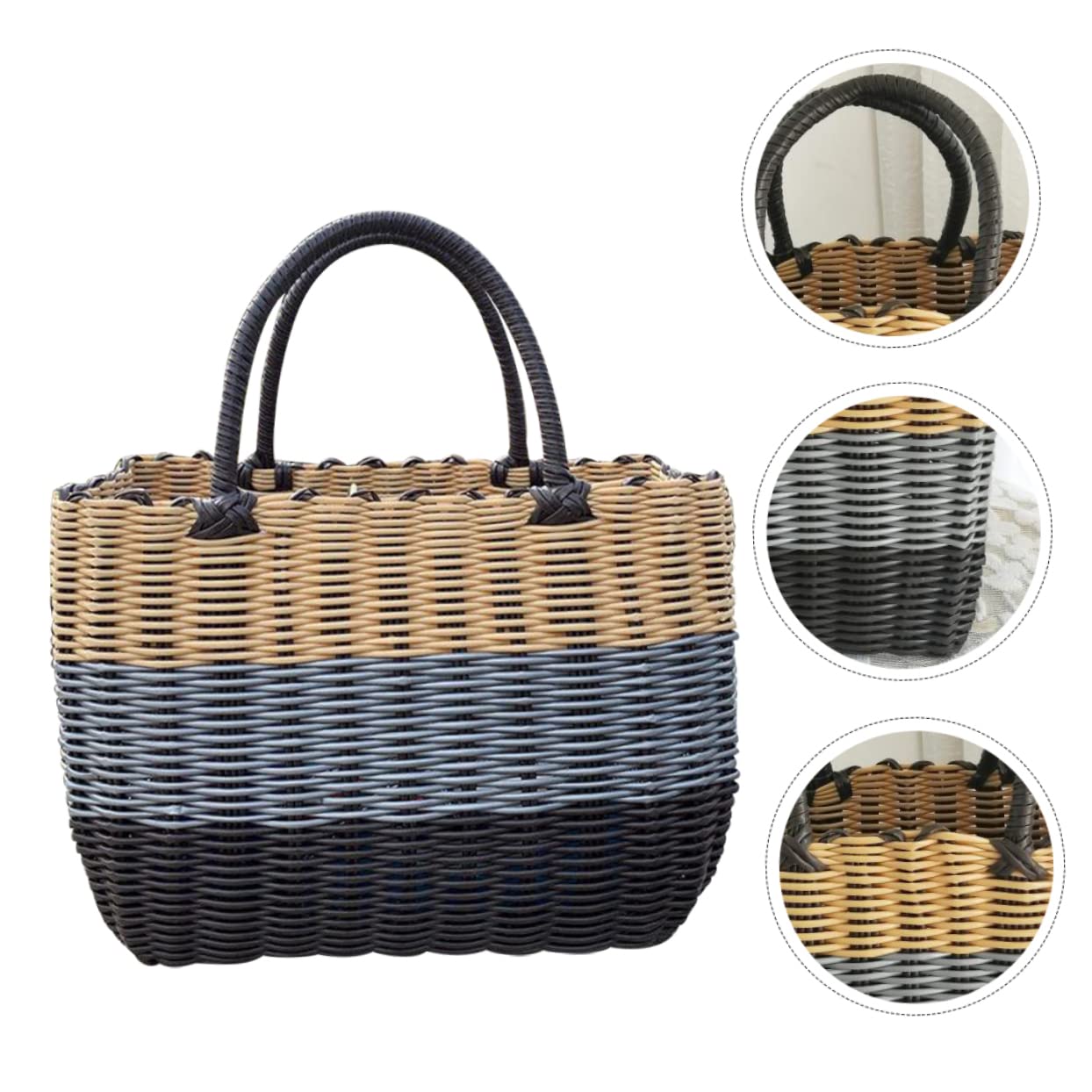 TOPBATHY Geflochtener Aufbewahrungskorb Mit Griff Großer Kunststoffkorb Für Küche Und Haushalt Vielseitiger Picknick- Und Einkaufskorb 12.2 X 8.3 X 5.1 Zoll