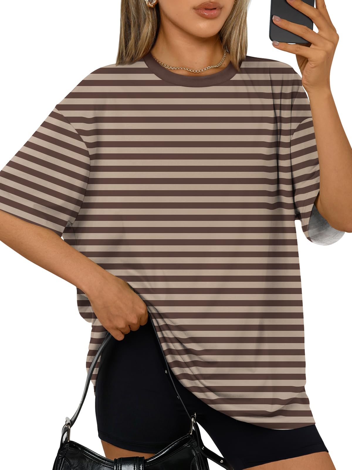 Trendy Queen Womens Oversized T-Shirts Short Sleeve Crew Neck Summer Tops | Midweight Poly-Cotton Blend, Drop Shoulder Loose Fit