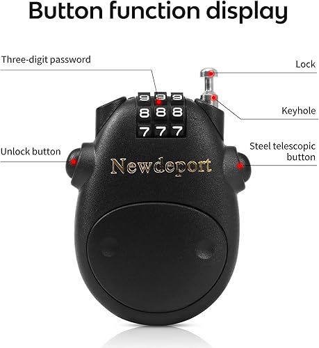 Miniatura 2 de Newdeport Cerradura de cable cerraduras de bicicleta con combinaciones + cerradura de casco + cerradura de equipaje para bicicletas de necesidades
