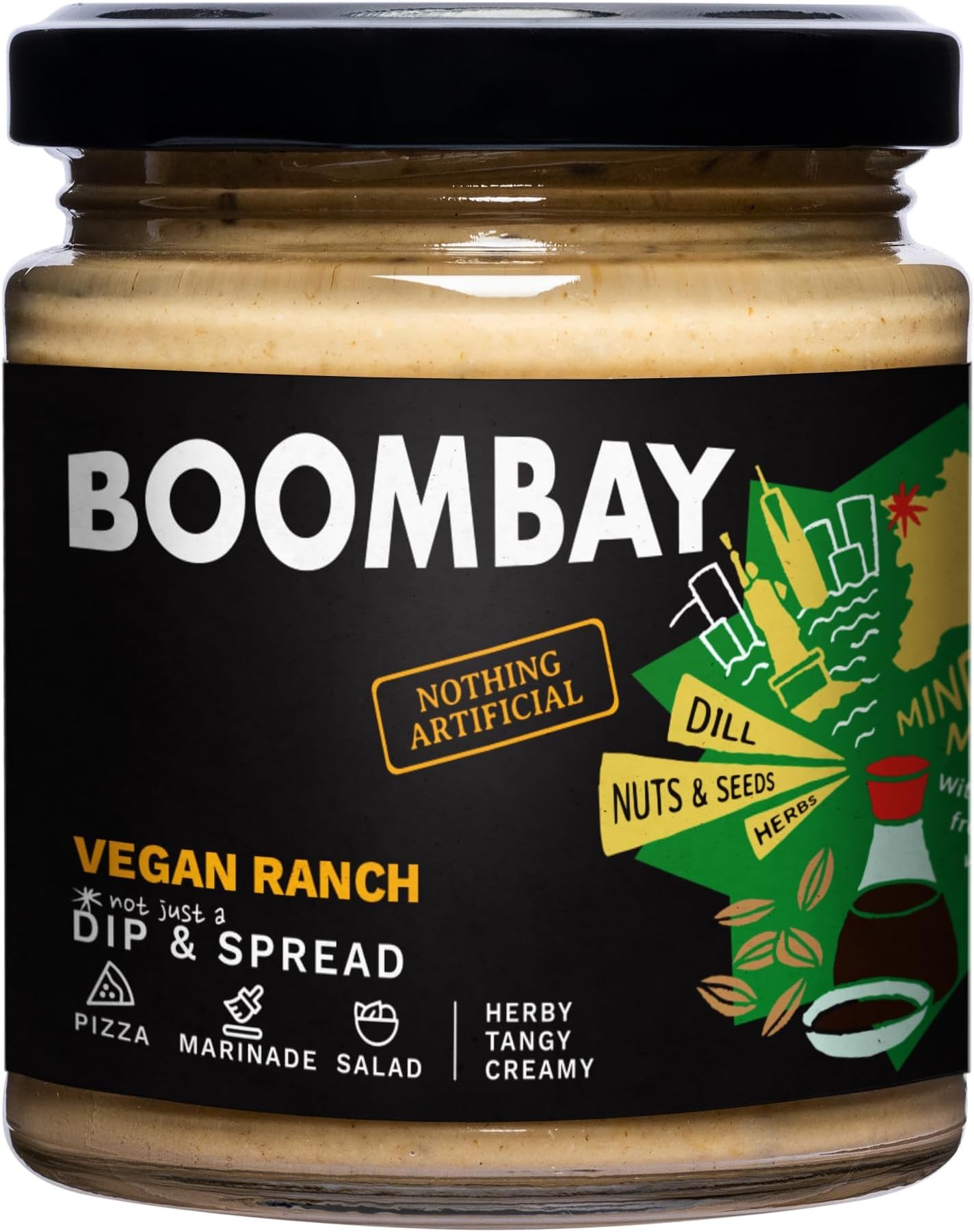 BOOMBAY Vegan Ranch Dip and Spread 190g | Nothing Artificial | No Bad Oils | Zero Sugar | Plant Based | Use as a Salad Dressing, Drizzle on Pizza, Marinade, Spread on Bread