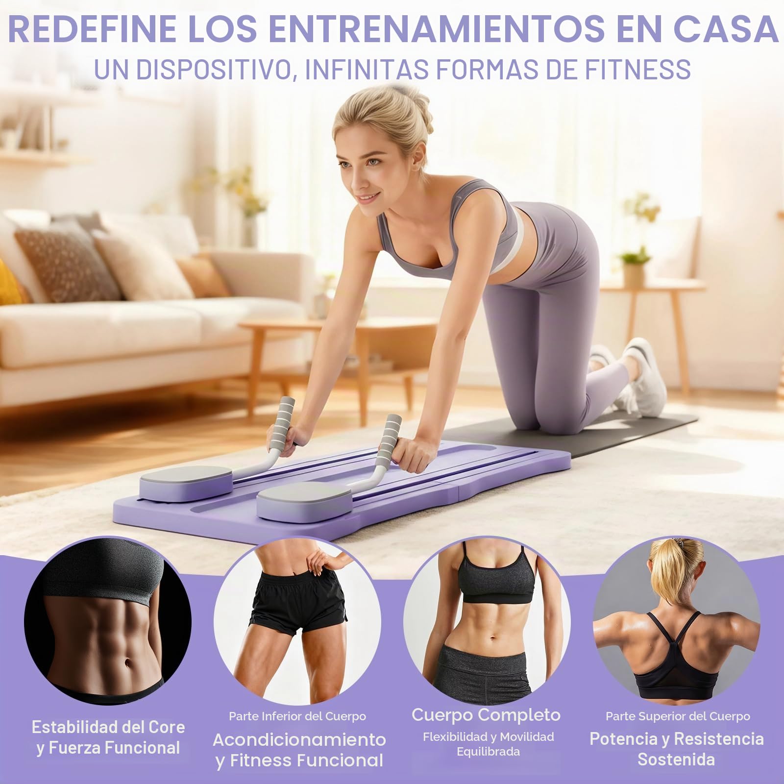 Roadtime Pilates Reformer 6 en 1 Upgraded Faltbarer Pilates Board Compact Set para Rodilleras & Multifunktional Bauchtrainer,Bauchmuskelbrett con Auto-Rückrebote para casa y en el gimnasio