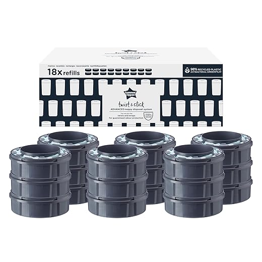 Tommee Tippee Recambios Para Contenedor Para Pañales Avanzado Twist and Click, Película GREENFILM Antibacteriana y Sostenible, Pack de 18