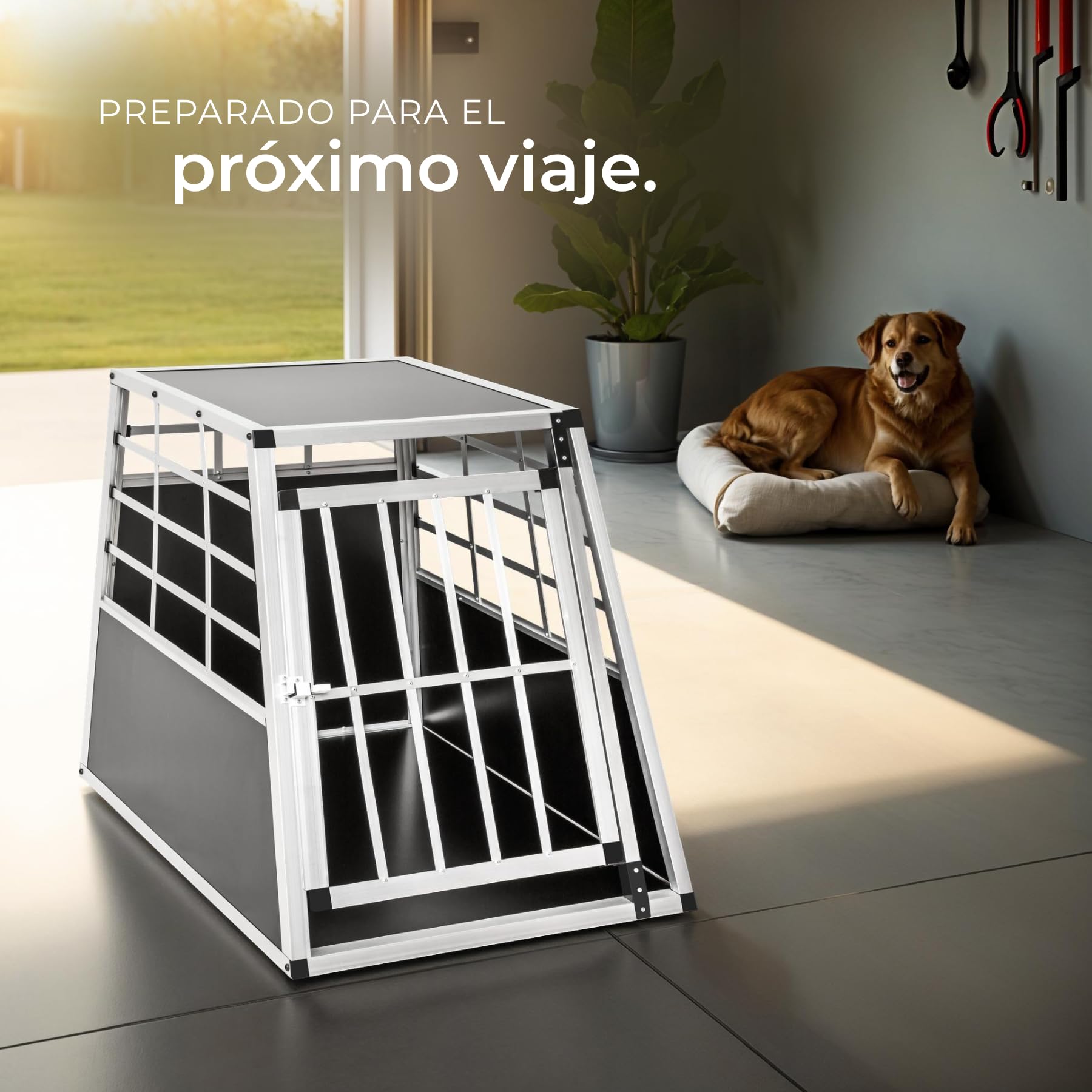 tectake® Transportin Perro Coche, Jaula para Perros con Puerta y Cerradura, Transportin Perro Grande Robusto, Fácil de Limpiar, Jaulas para Perros - 69 x 90 x 69,5 cm