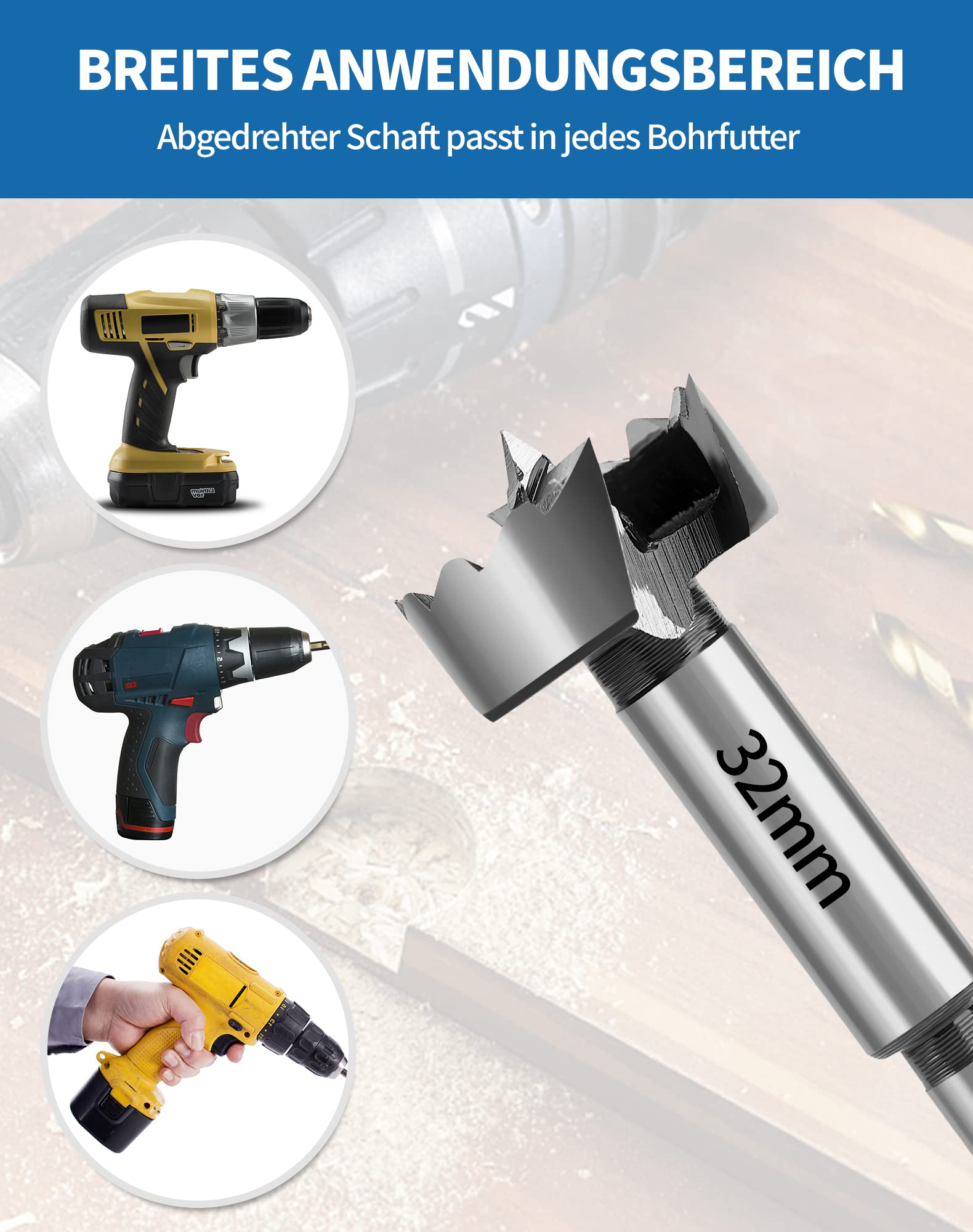 Set 5 Frese Per Legno In Metallo Duro - 30/40/45/50/60mm Per Fori Precisi - Foto 9