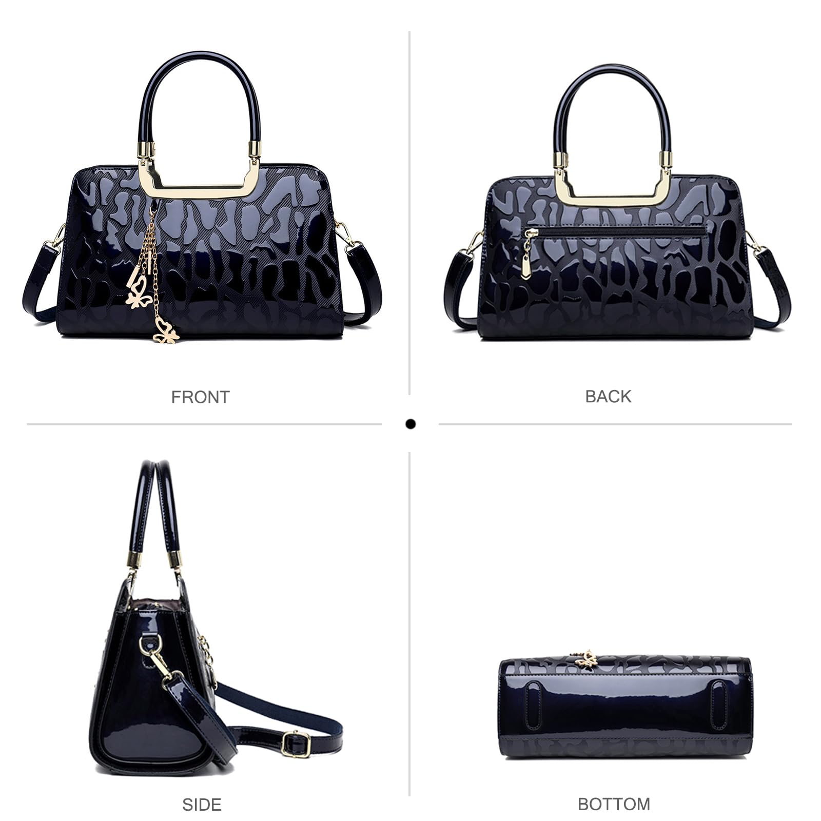 NICOLE & DORIS Handtasche Damen Schultertasche Lackleder Henkeltasche Elegante Umhängetasche Wasserdichte Ausgefallene Clutch Handtaschen mit Anhänger