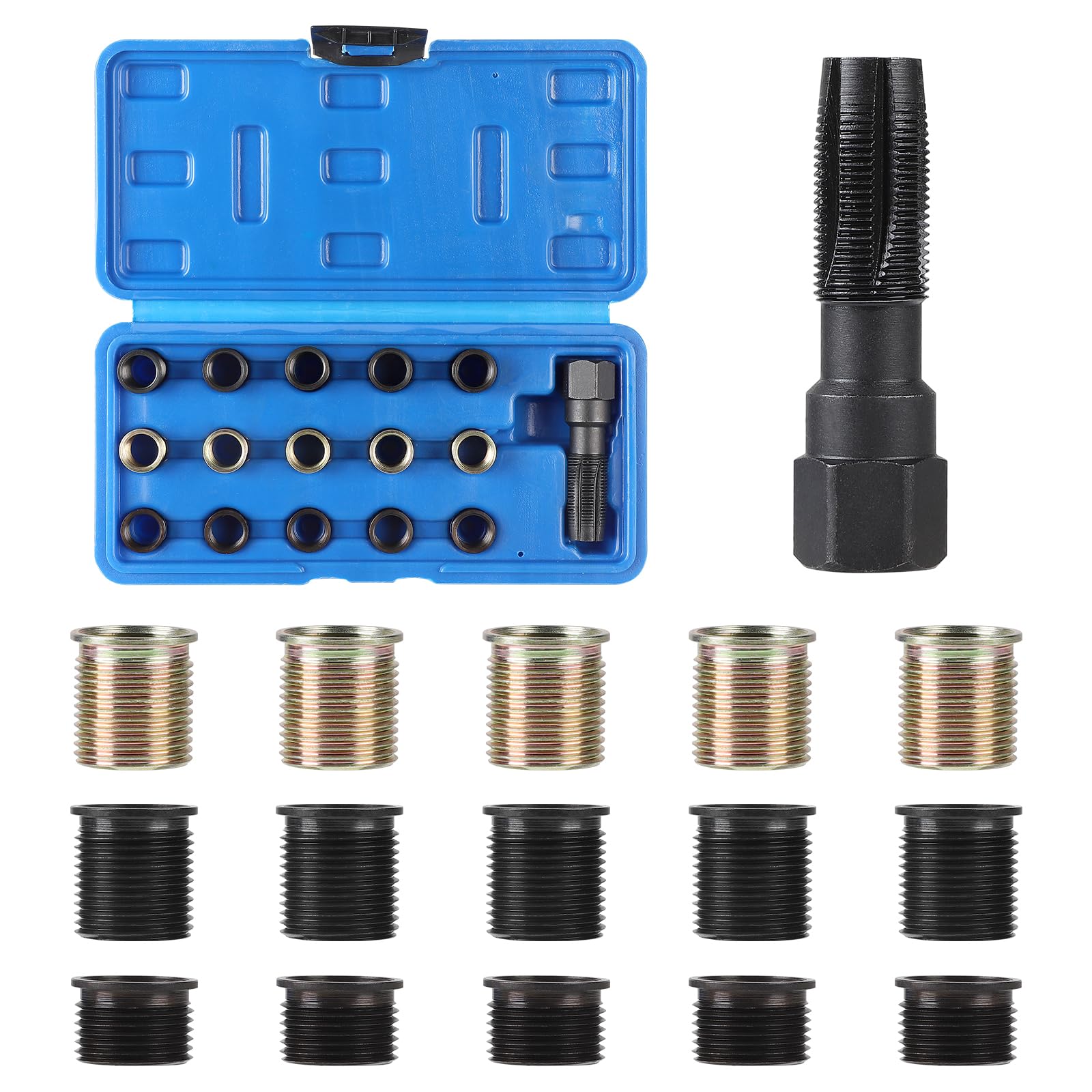 efuturetime 16 Pezzi Kit di Riparazione Filettatura Candela M14 X 1,25 mm, Motore Filettatura Interna Inserti Riparazione Filettatura Candela Danneggiata su Auto, Testa del Cilindro e Tosaerba