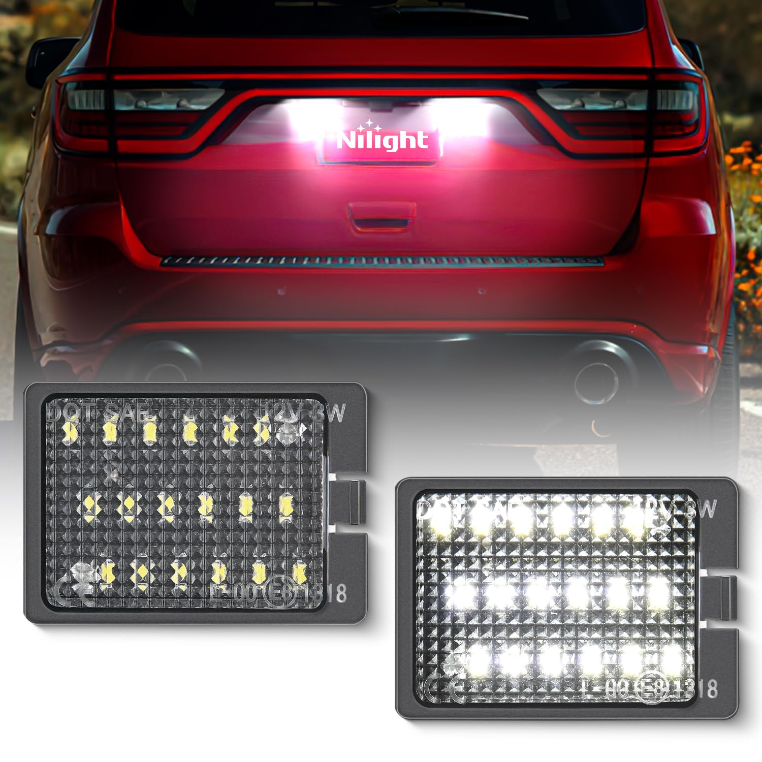 Nilight License Plate Lights Compatible with 2014 2015 2016 2017 2018 2019 2020 2021 2022 2023 Dodge Durango 6000K White Clear Lens 2PCS Pack | Compatible with 2014 2015 2016 2017 2018 2019 2020 2021 2022 2023 Dodge Durango 6000K White Clear Lens