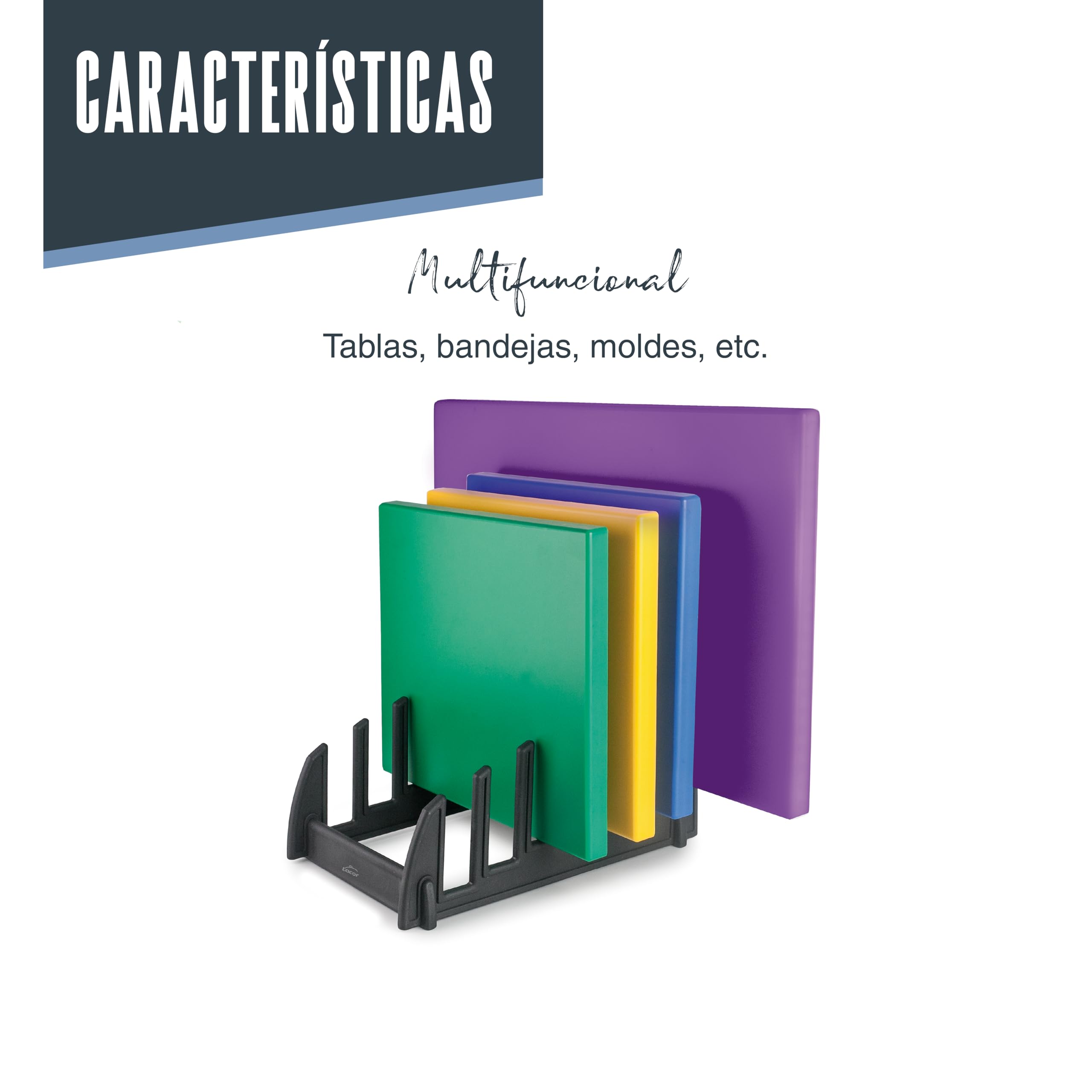 LACOR - 60565 - Soporte para tablas, Fabricado en polipropileno (PP), Para 6 tablas de corte, 23 x 32 x 16 cm, Multifuncional, Negro