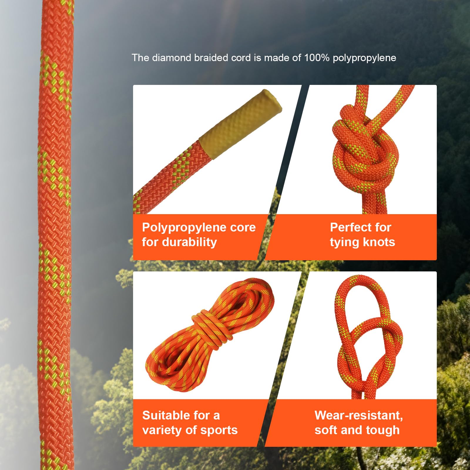 12mm statisches Seil 70m UIAA Zertifiziert Rettung Bergsteigen | Hochfestes Nylon, abriebfest & UV-beständig, für Expeditionen und alle Outdoor-Arbeiten, orange reflektierend