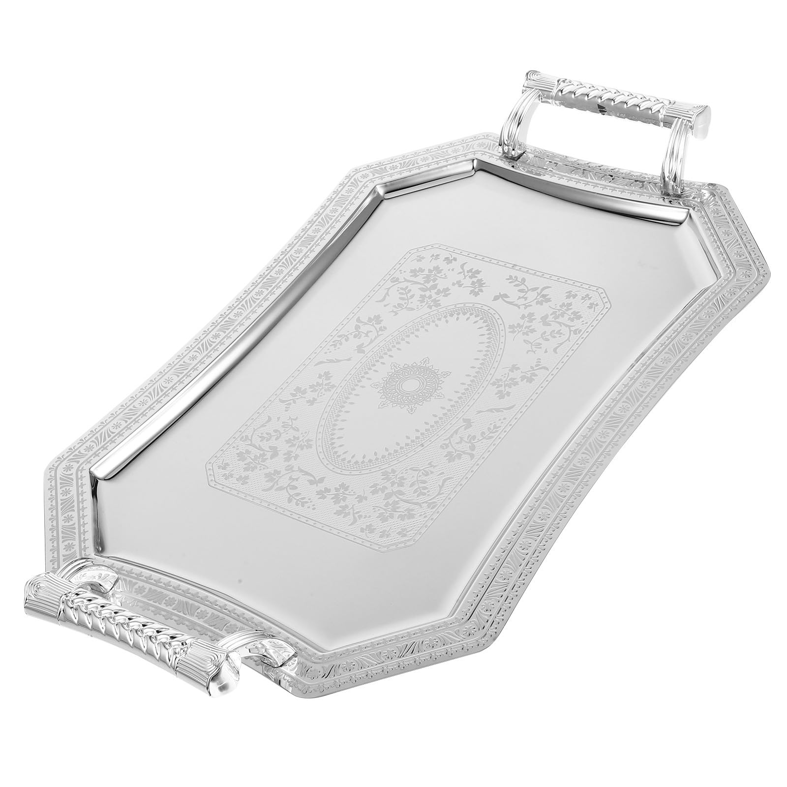 PACKOVE Bandeja de Plata con Asas para Servir Cupcakes y Ensaladas, Material y Acero Inoxidable, Diseño Vintage Elegante para Mesa de Fiesta y Entretenimiento